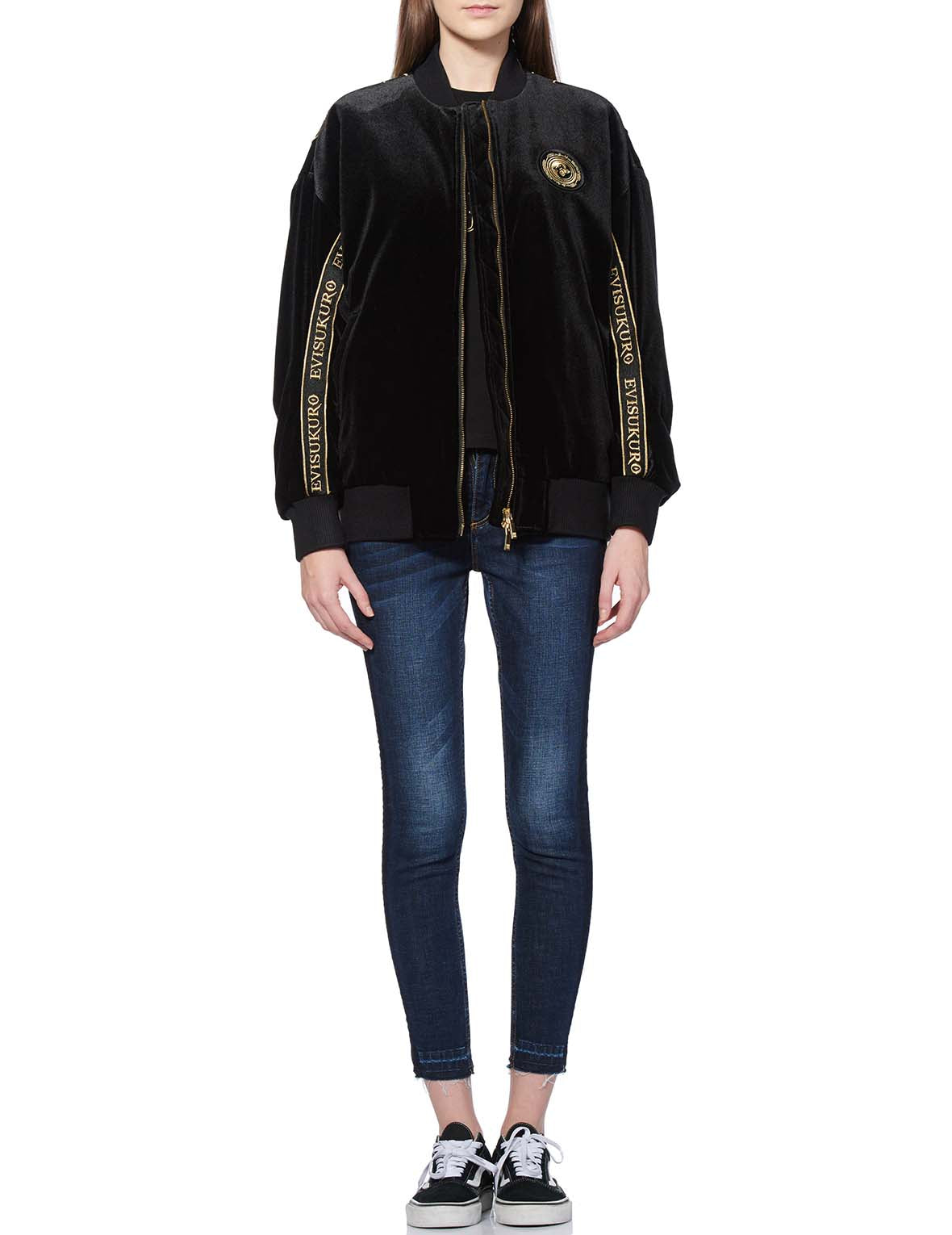 Logo Tape Padded Velvet Bomber Jacket