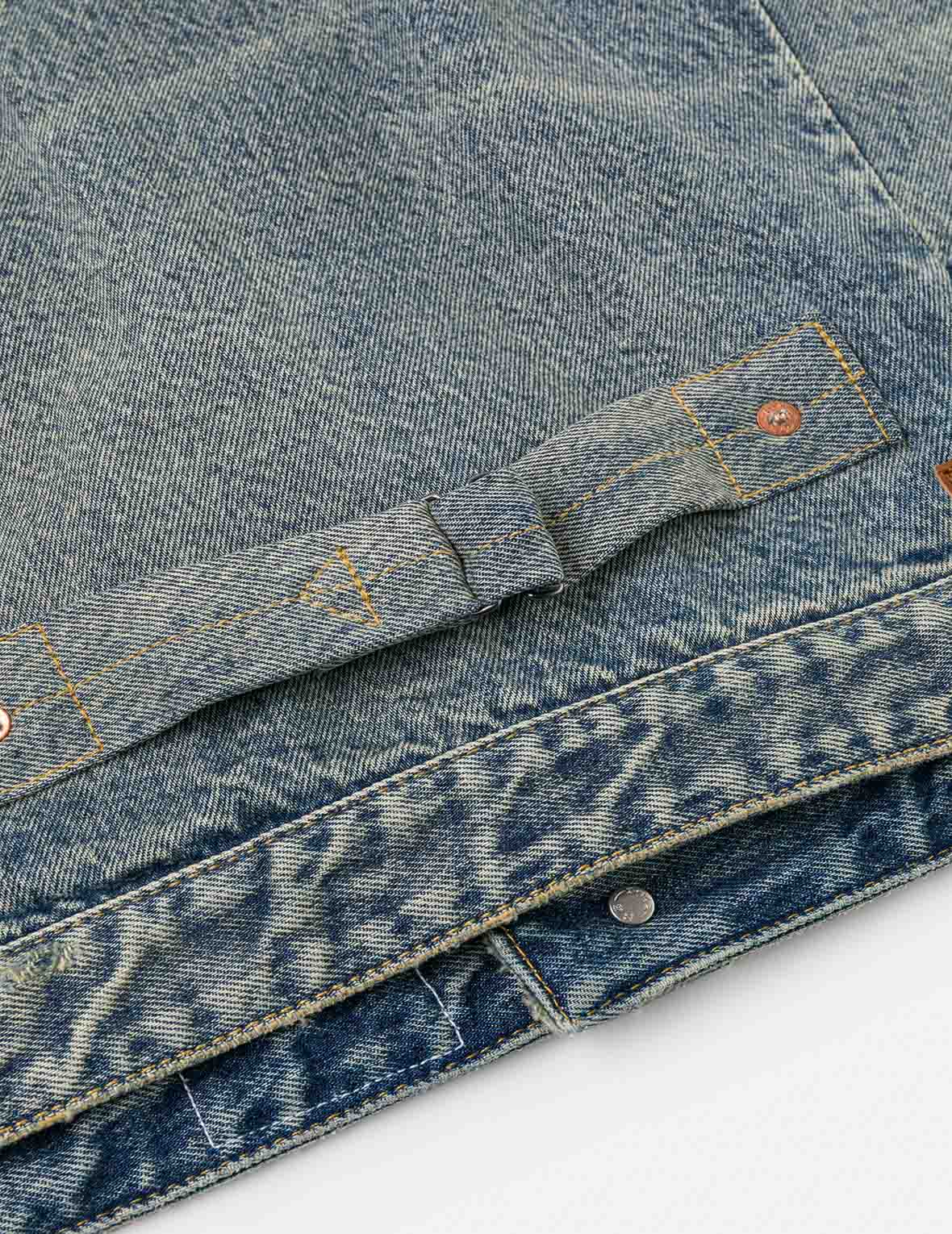 Distressed Seagull Print and Frayed Logo Patch Embroidery Relax Fit Denim Jacket