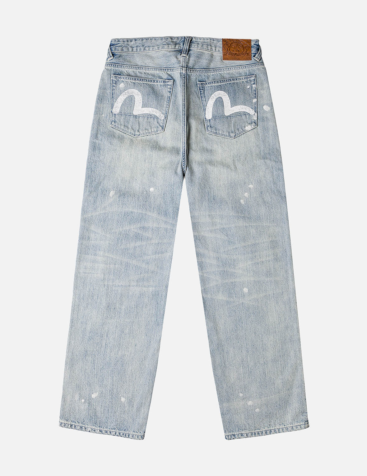 Washed Patchwork and Seagull Print Loose Fit Denim Jeans