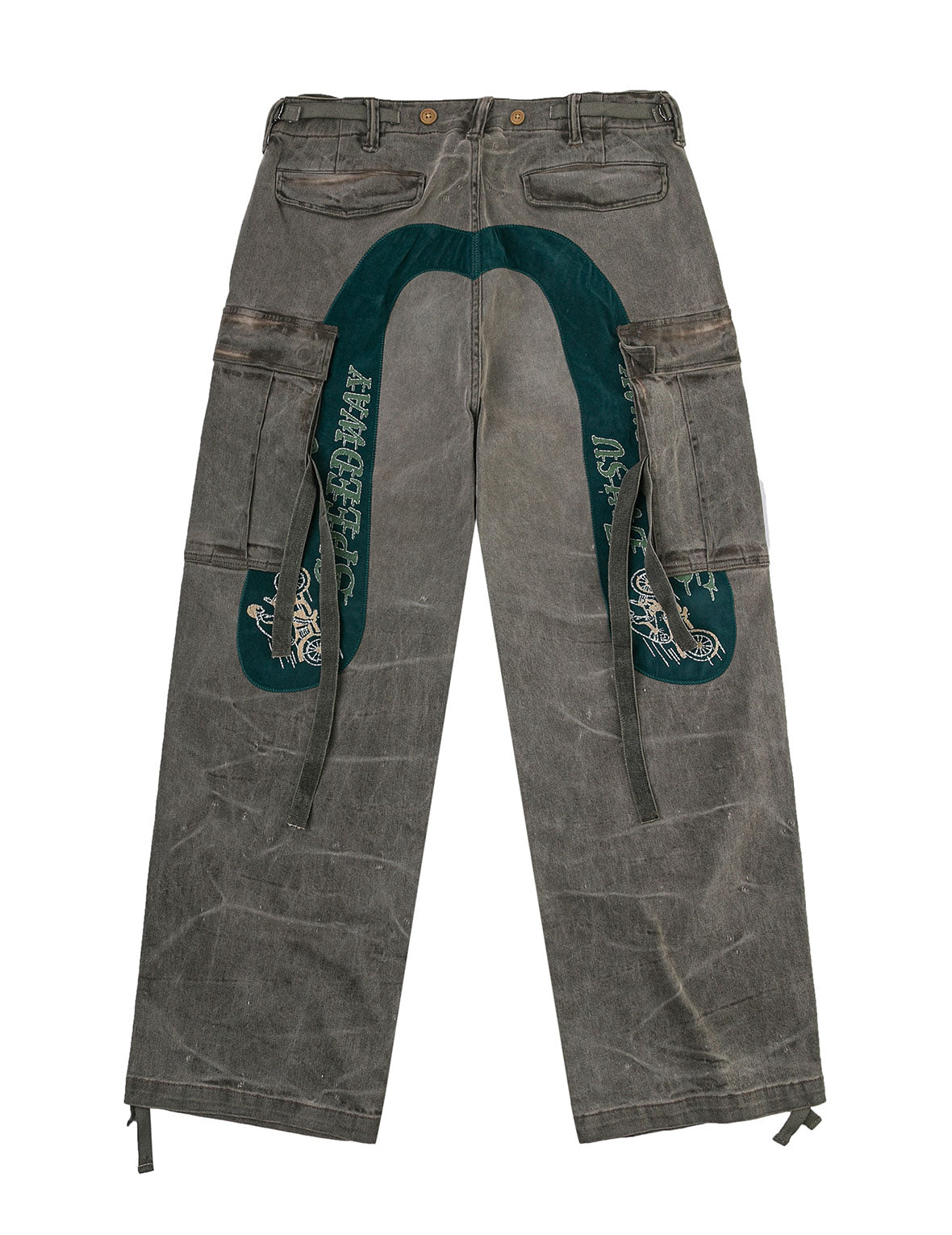 Washed Daicock Embroidery Wide-leg Cargo Jeans