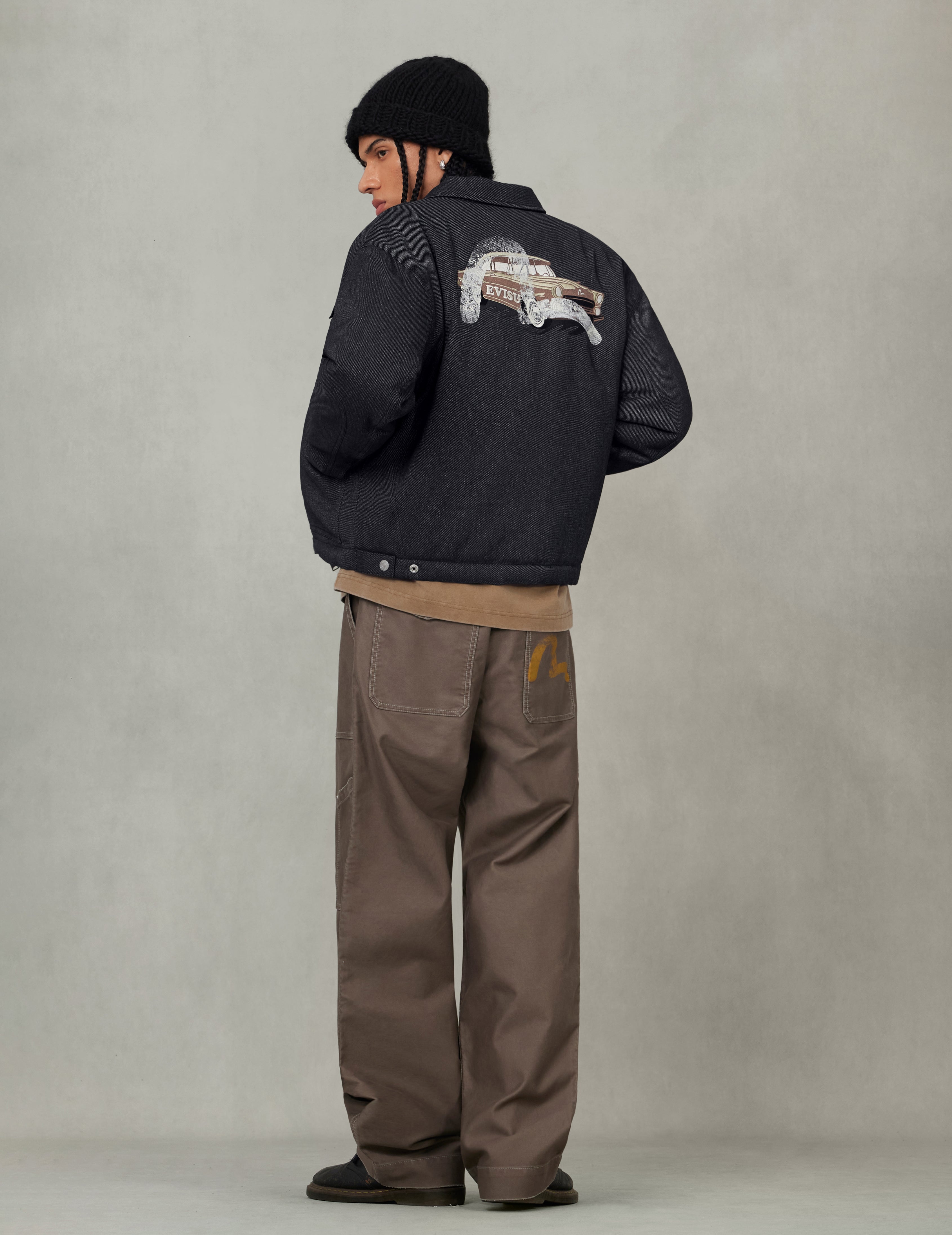 50年代经典车和海鸥印花宽版休闲工装外套