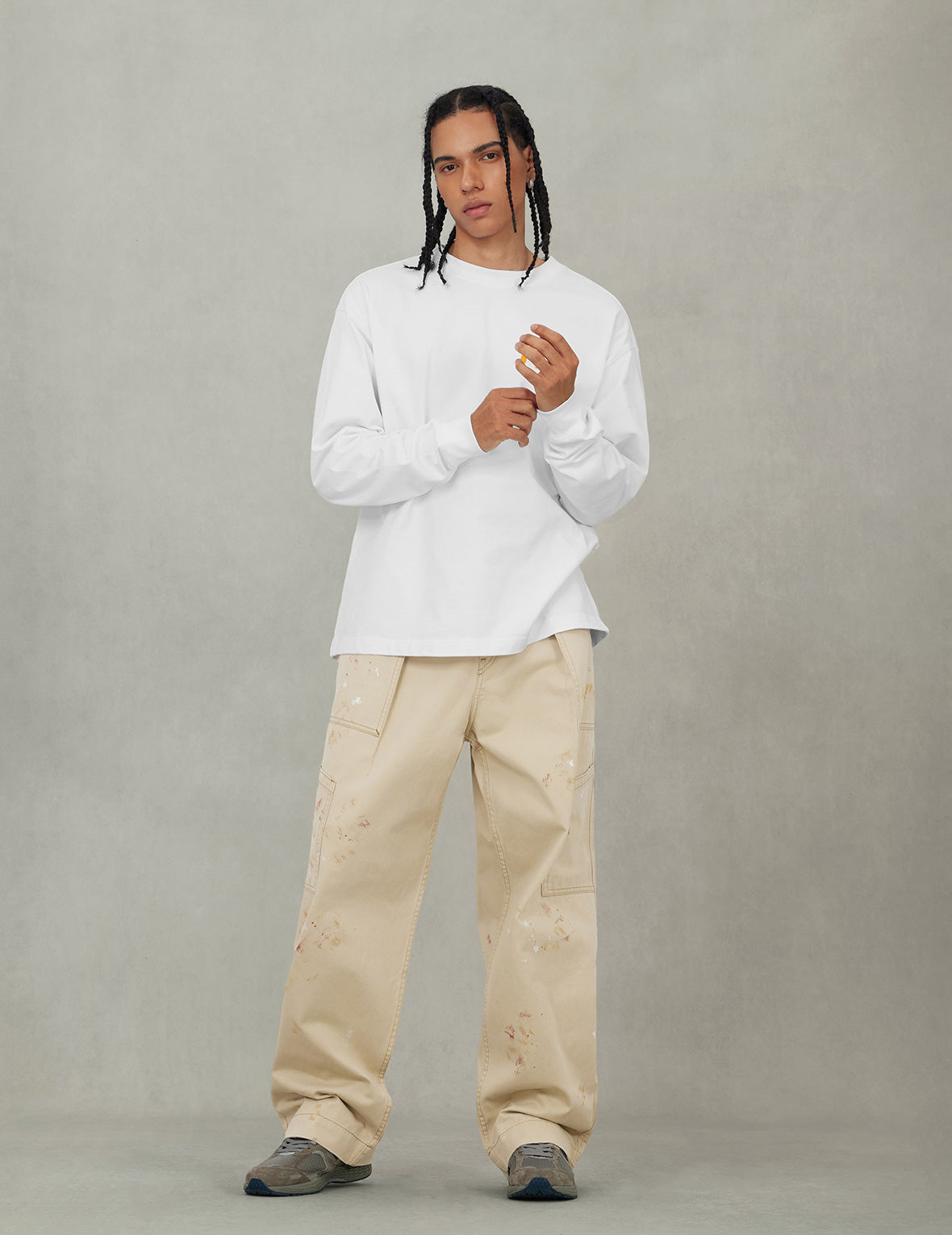 手绘海鸥和泼墨印花宽版休闲飞行裤