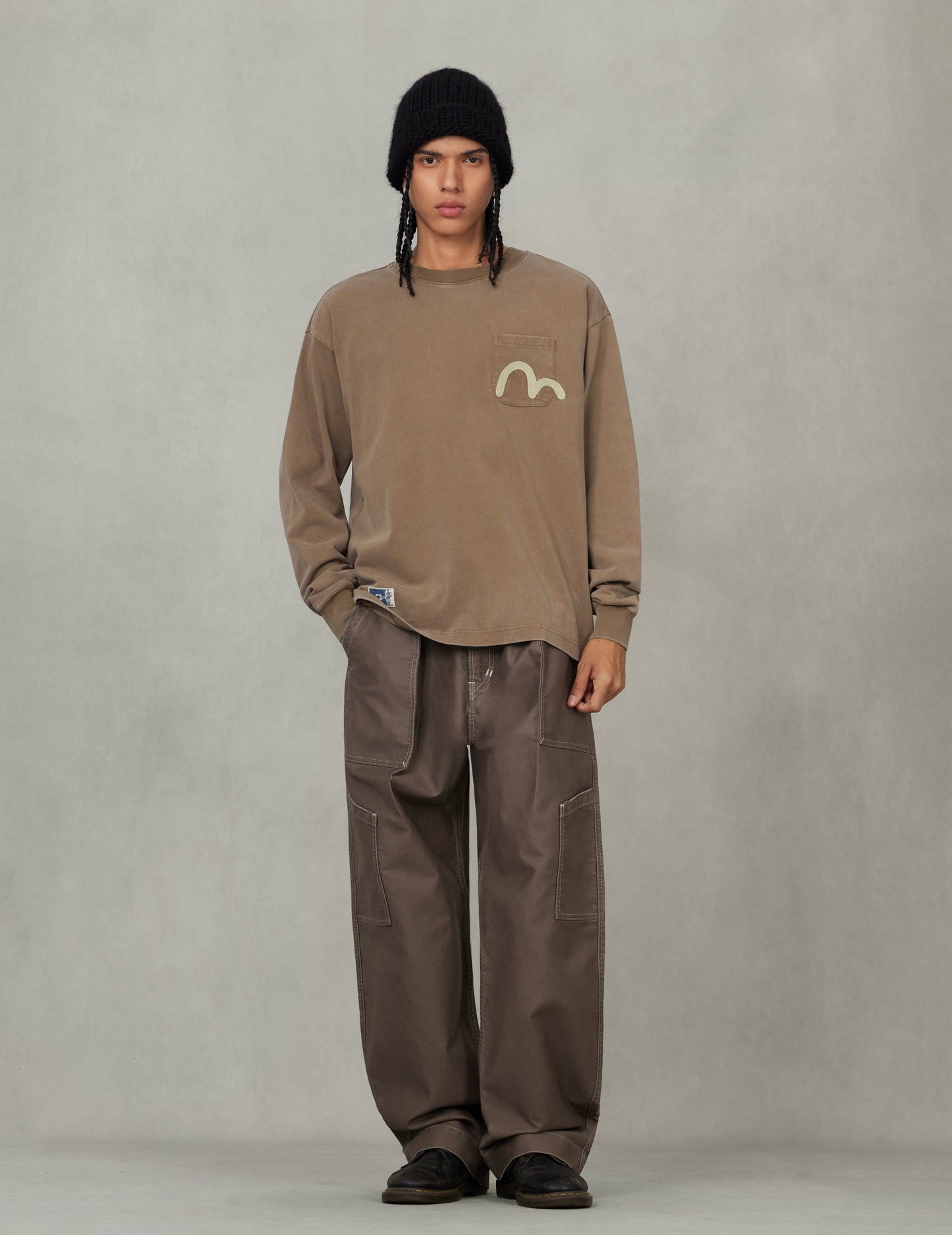 海鸥刺绣口袋宽版休闲长袖T恤