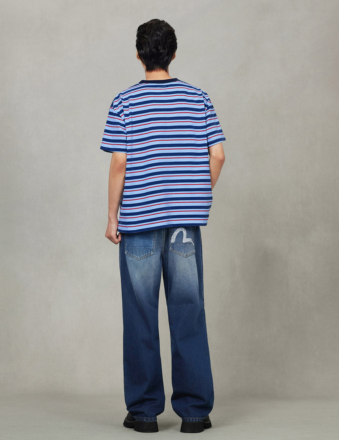 小海鸥贴布宽版休闲条纹T恤