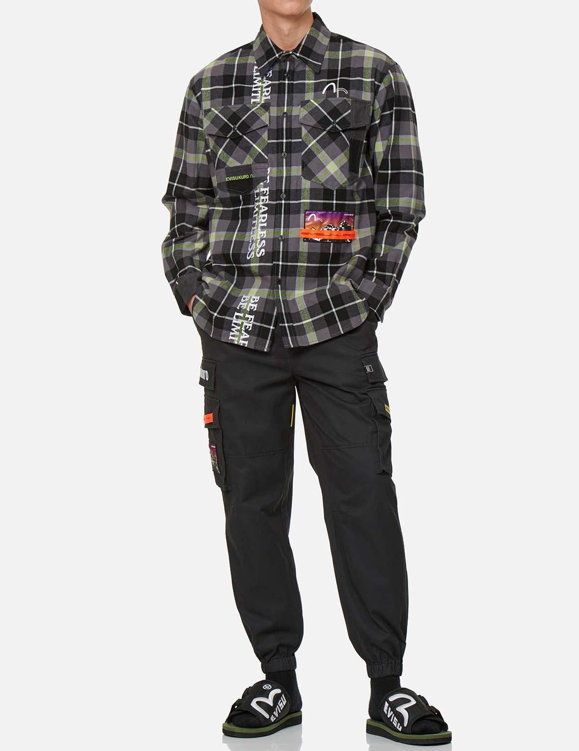 标志与小海鸥刺绣工装长裤