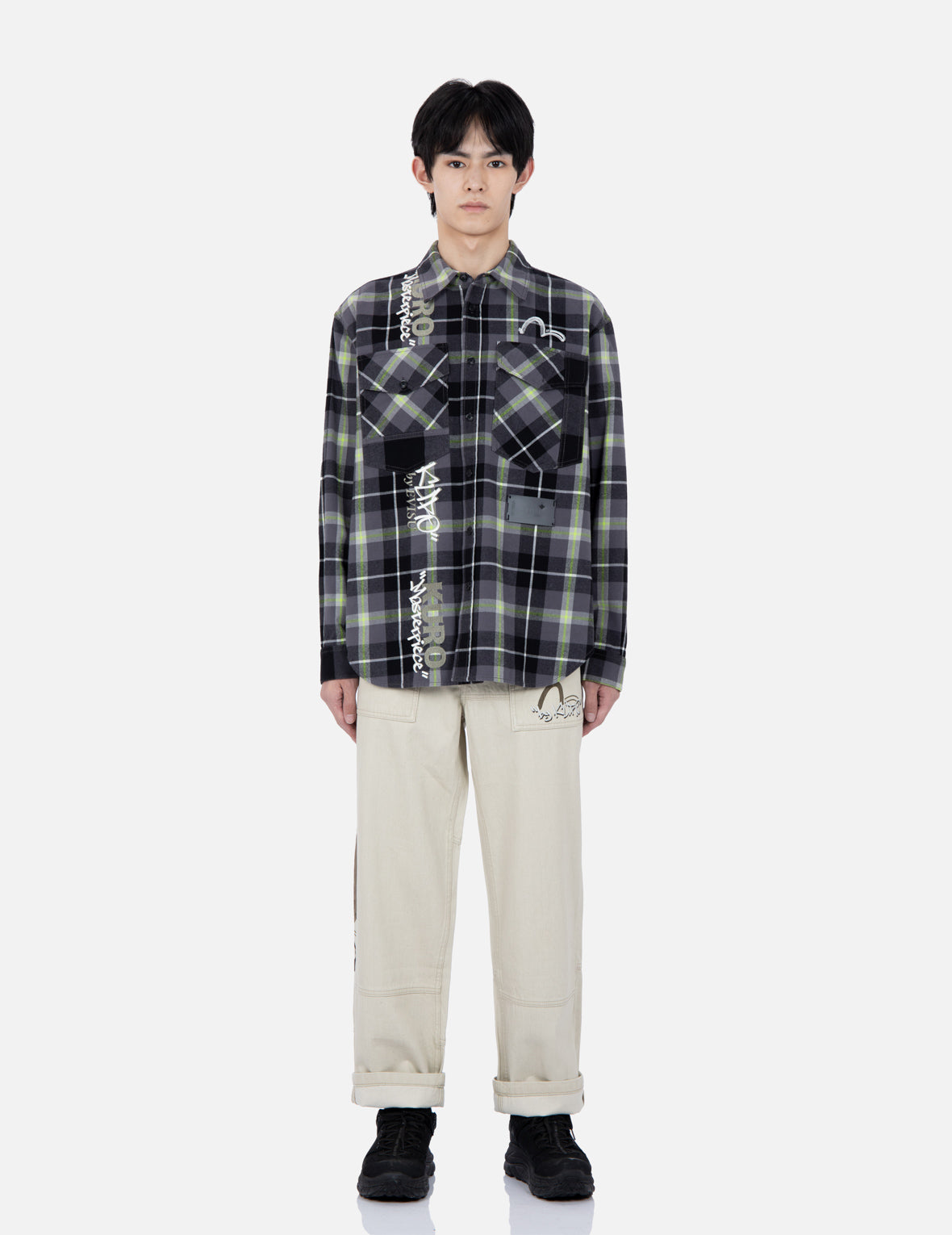 拼接翻盖口袋格纹衬衫