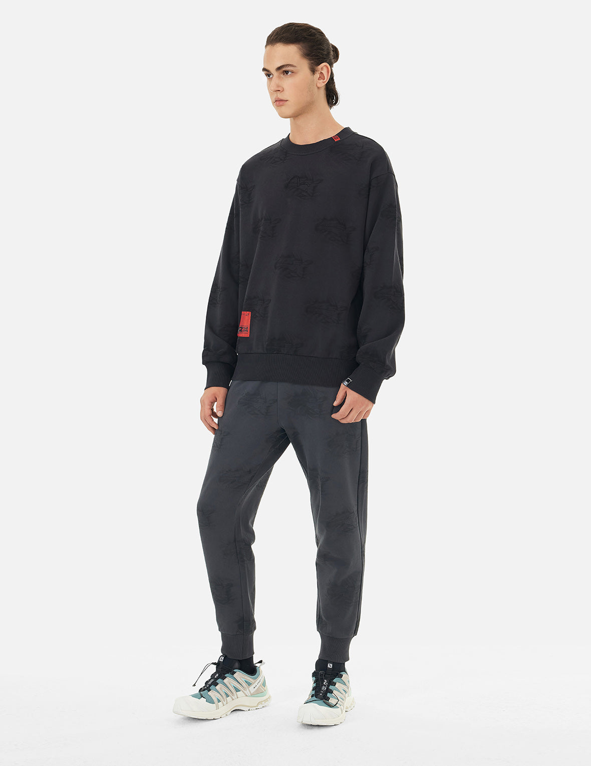 Allover Crinkle Logo Print Regular Fit Sweatshirt