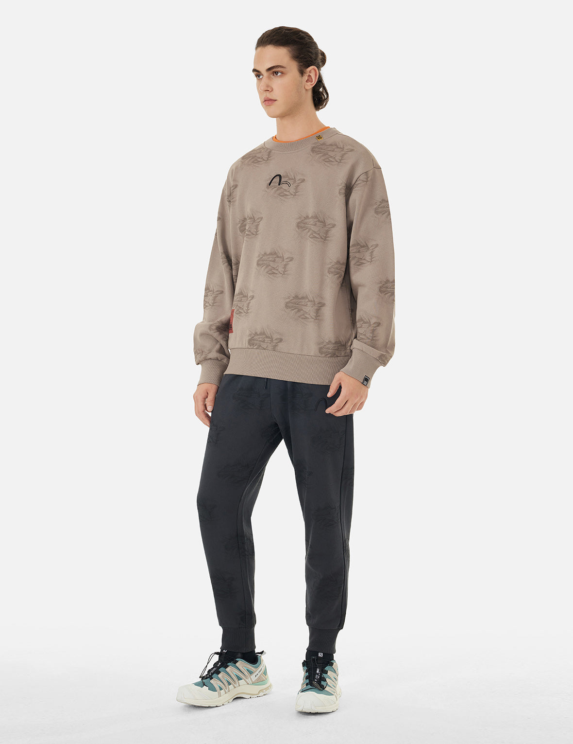 Allover Crinkle Logo Print Regular Fit Sweatshirt