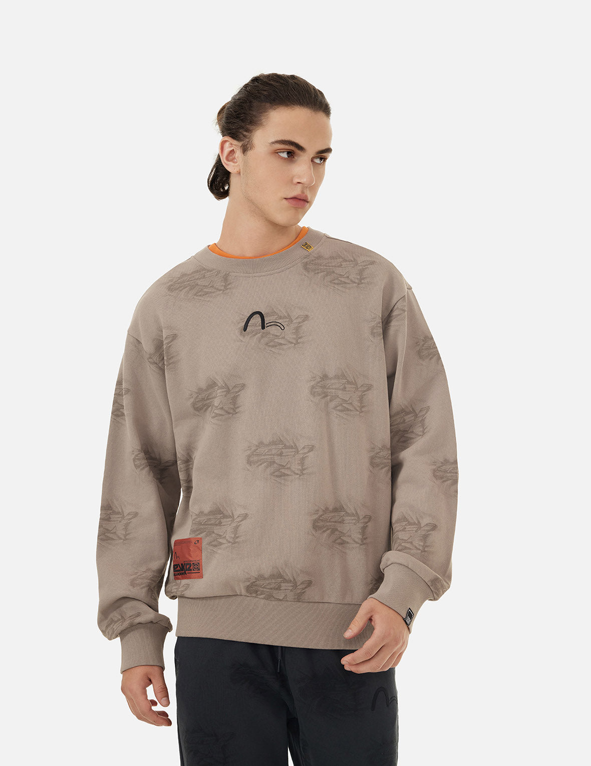 Allover Crinkle Logo Print Regular Fit Sweatshirt