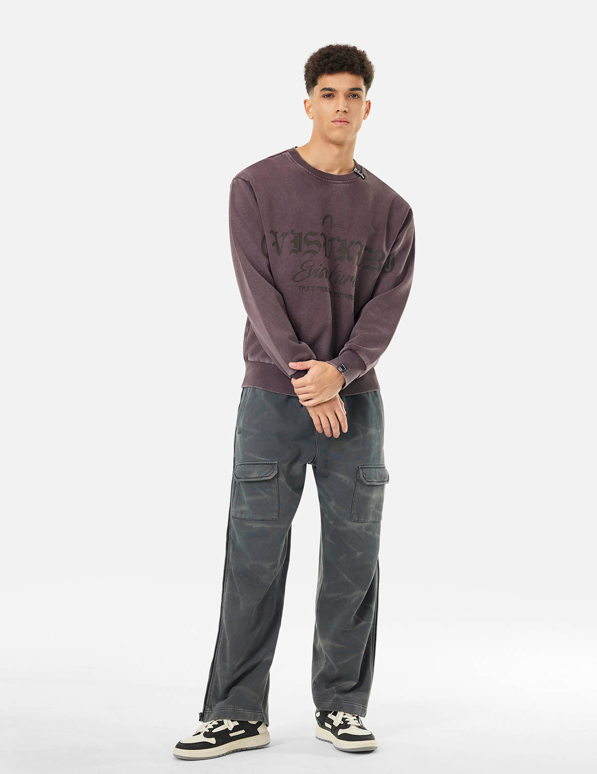 Garment Dyed Multi-Logo Print Relax Fit Sweatshirt