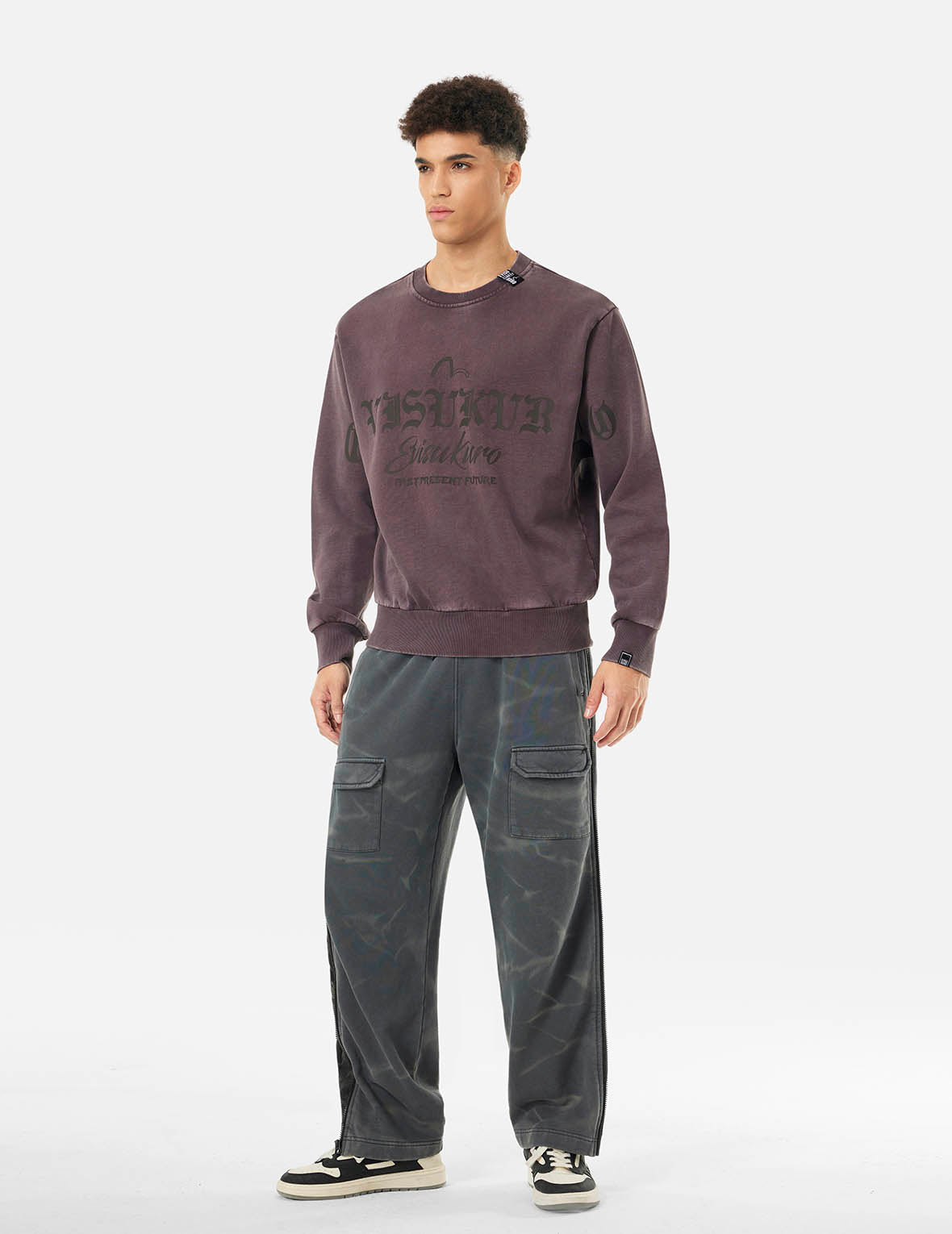 Garment Dyed Multi-Logo Print Relax Fit Sweatshirt