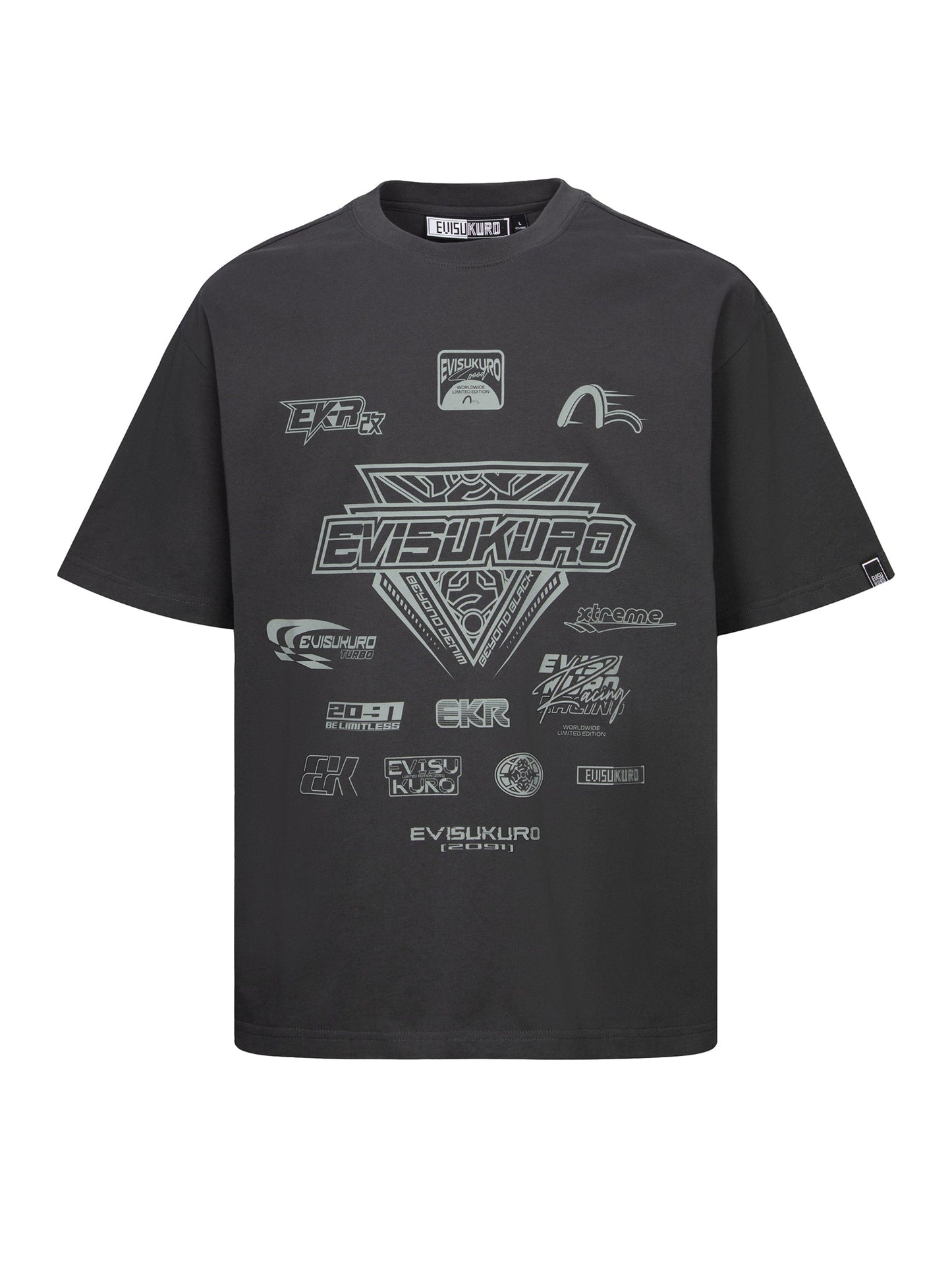 Multi Logo Print Regular Fit Racing T-Shirt
