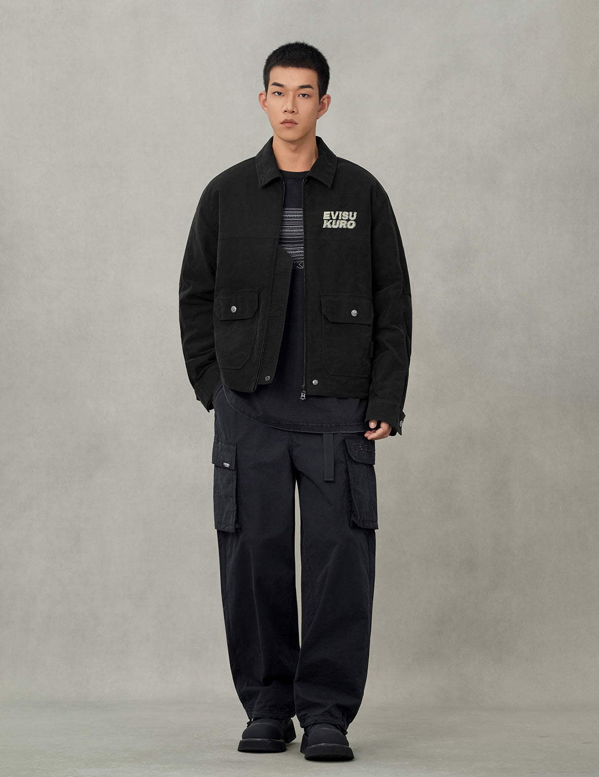 商标刺绣休闲水洗工装夹棉外套