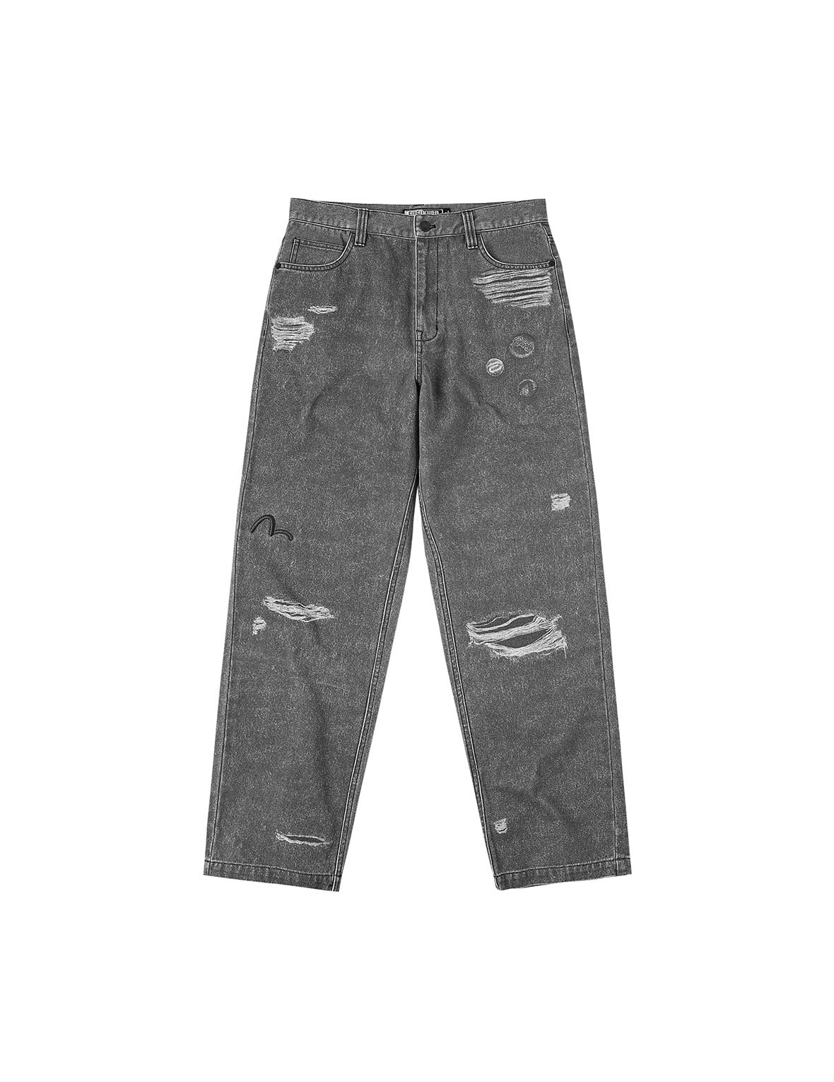 破损印花休闲长裤