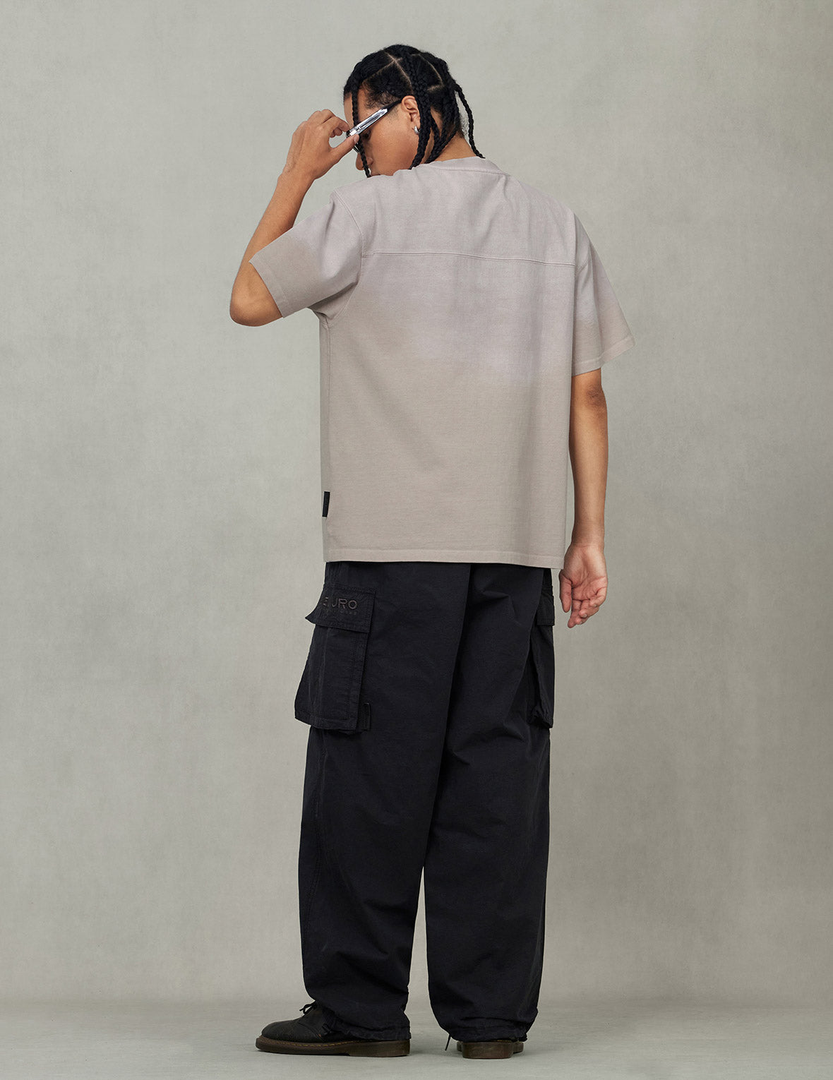 EVISUKURO Waffle Embroidery and Spray Dye Relax Fit T-shirt