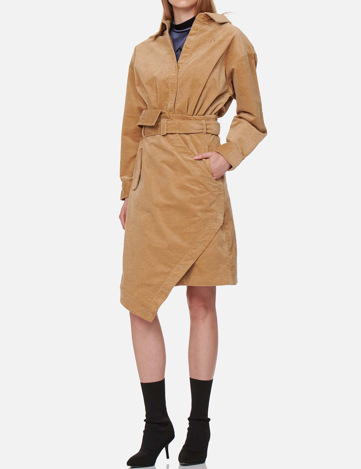 Logo Embroidered Corduroy Dress