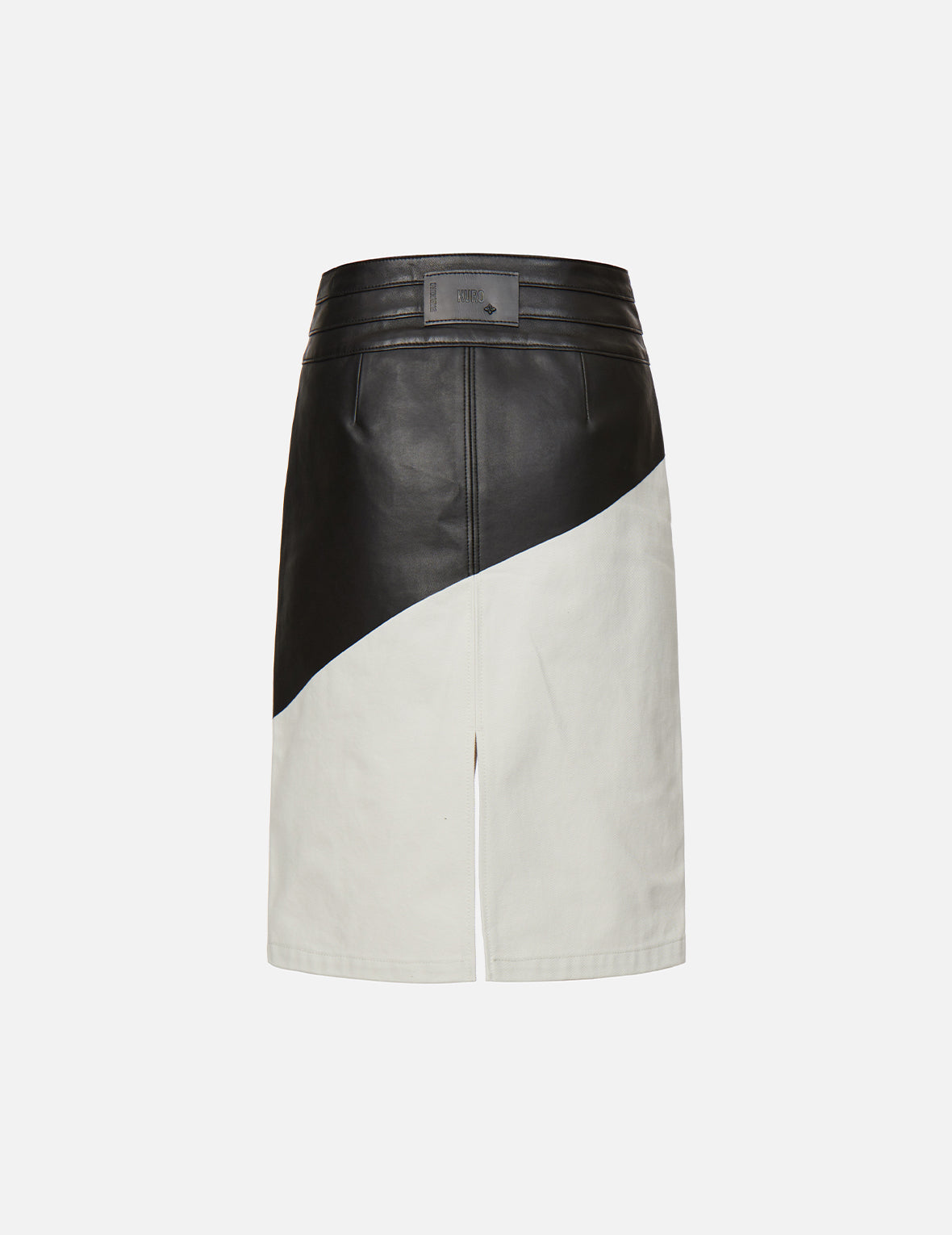 Contrast Leather Denim Skirt