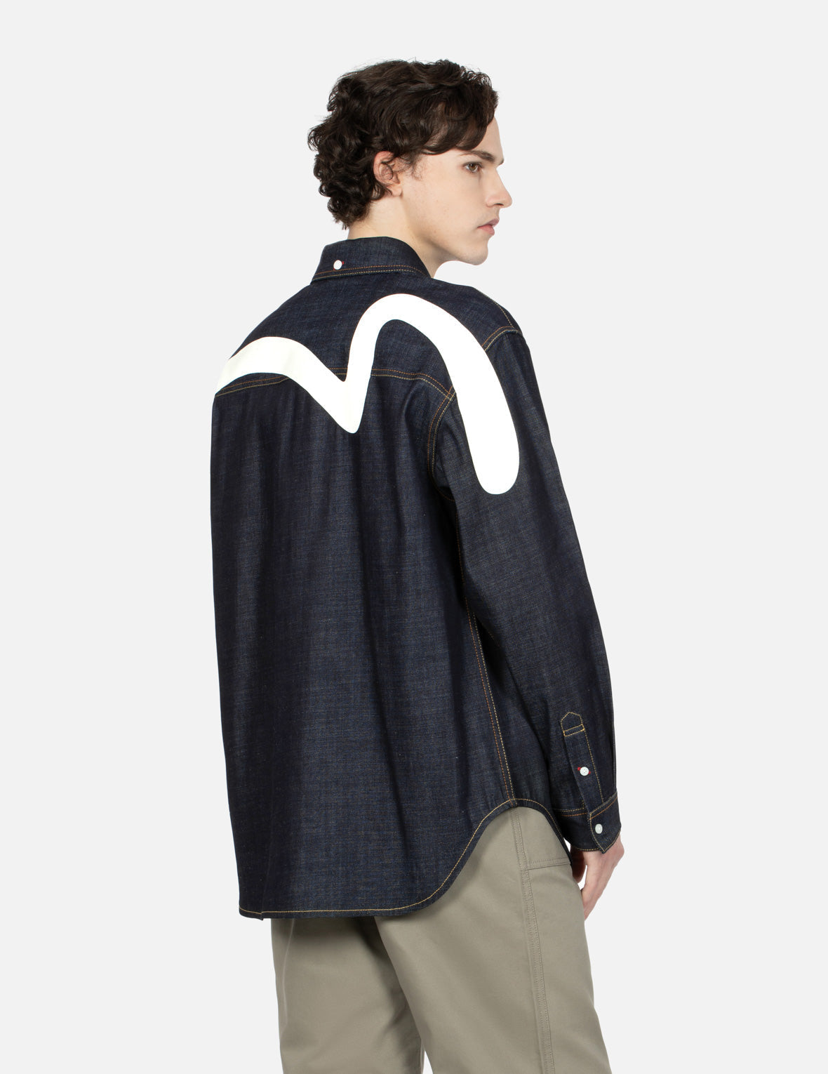 大M印花宽版休闲牛仔衬衫