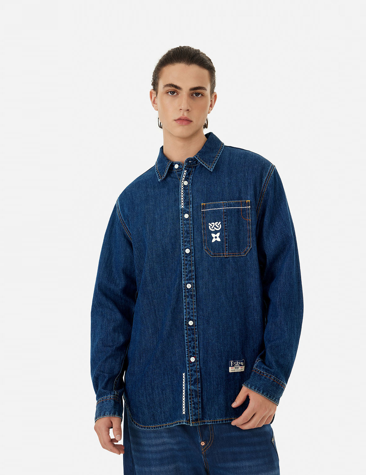 Brush Daicock Print Relax Fit Denim Shirt