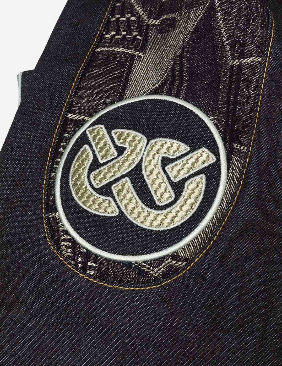 Patchwork Daicock Insert and Wheel Of Wisdom Embroidery Taper Fit Jeans #2017