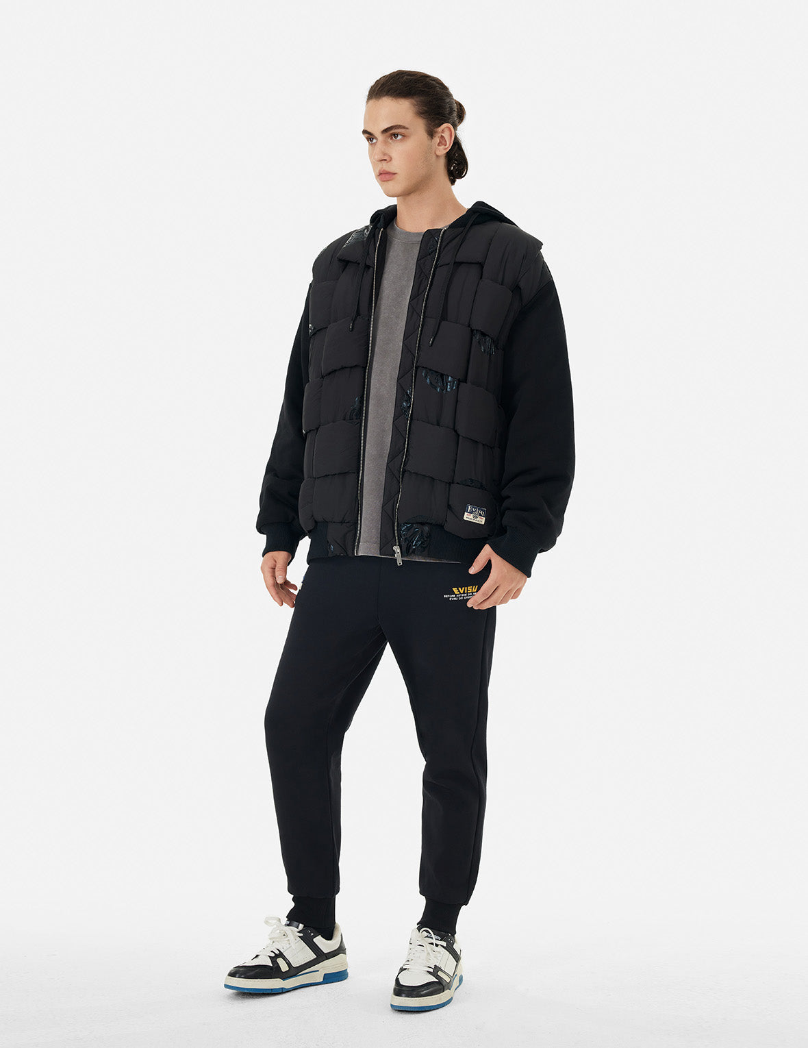 Kamon Print Loose Fit Padded Bomber Jacket