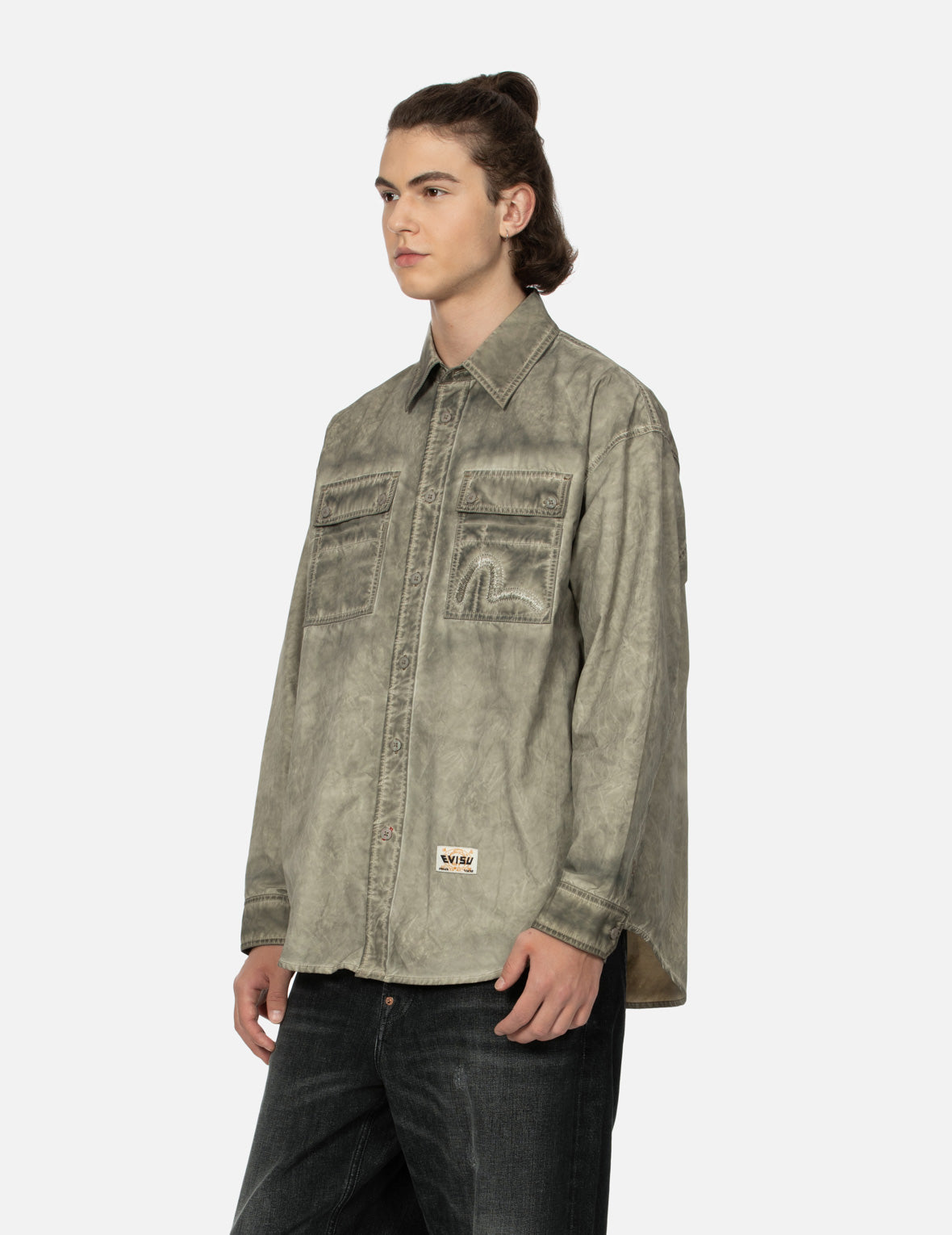 Washed Seagull Embroidery Loose Fit Shirt