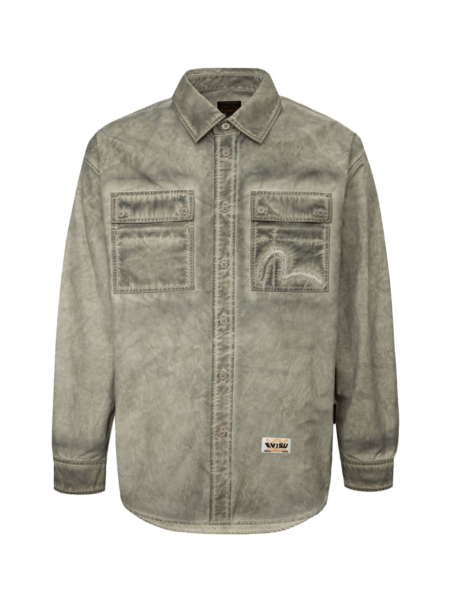 Washed Seagull Embroidery Loose Fit Shirt