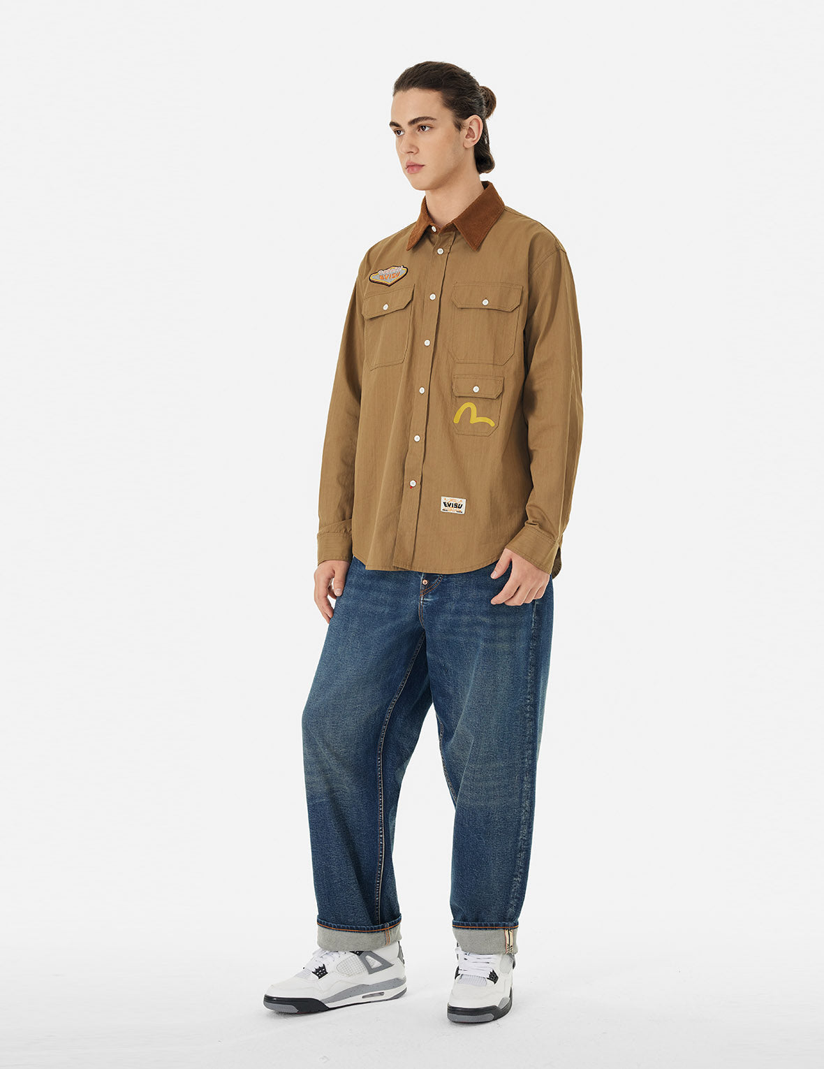 Logo Embroidery and Multi-Pocket Relax Fit Long Sleeve Shirt