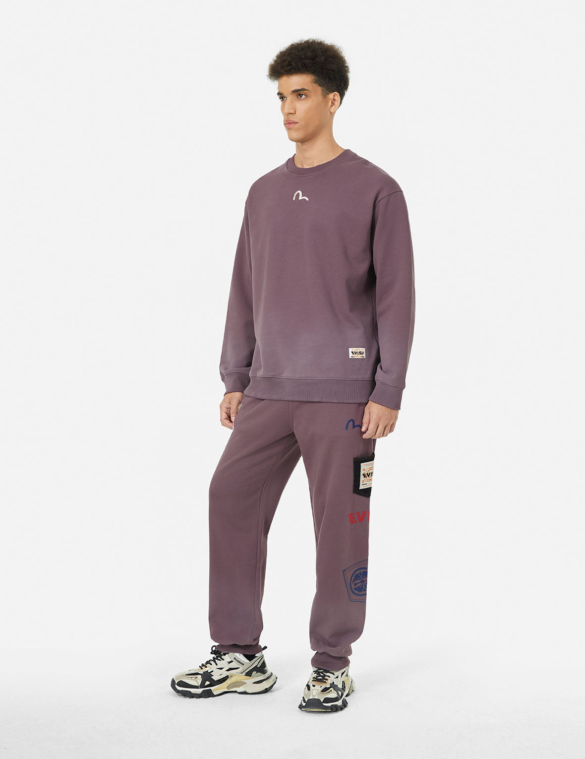 Washed Multi-pocket and Logos Print Straight Fit Sweatpants