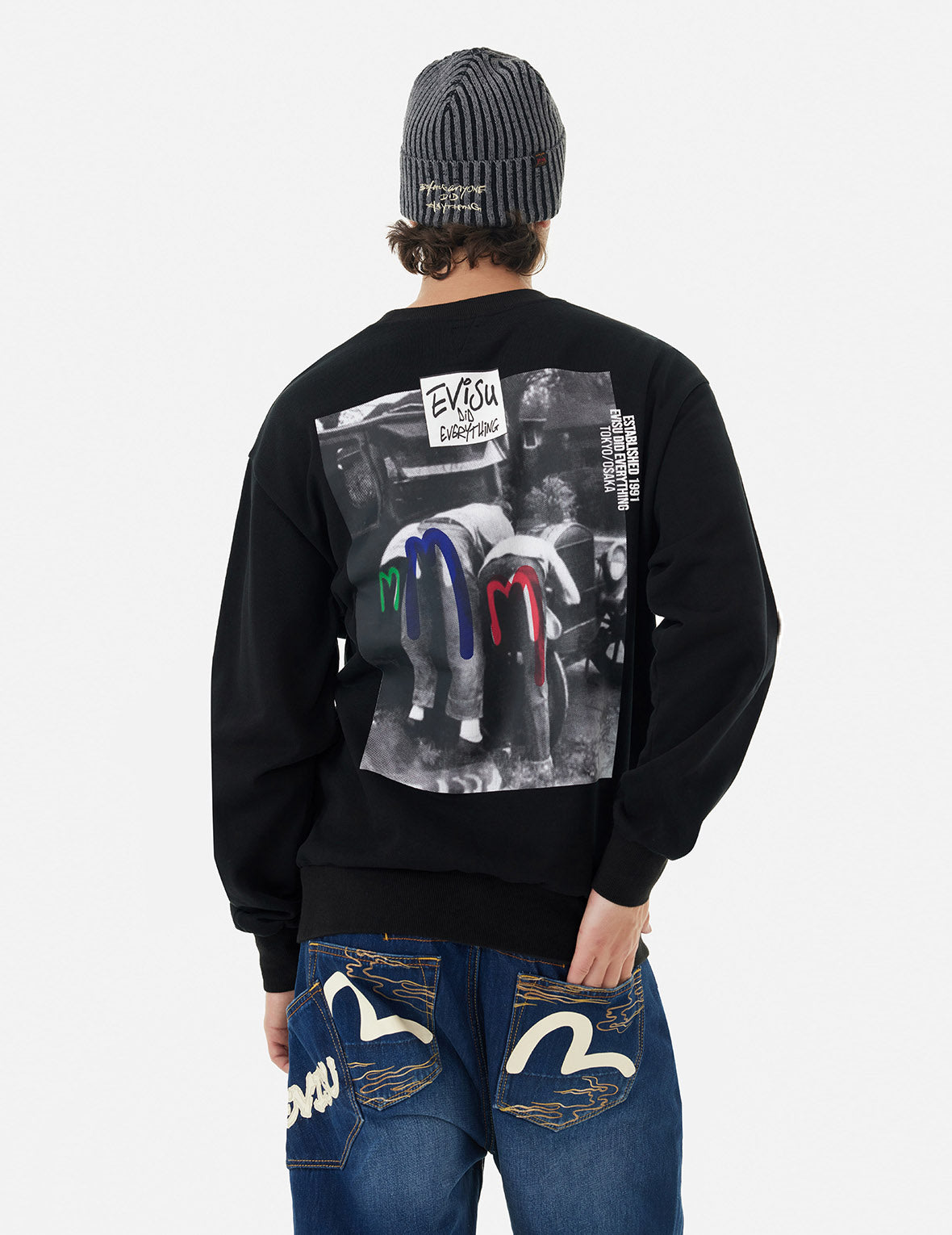 口号和照片印花宽版休闲卫衣