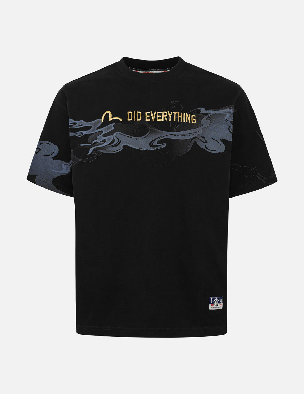 祥云印花和商标刺子绣宽版休闲T恤