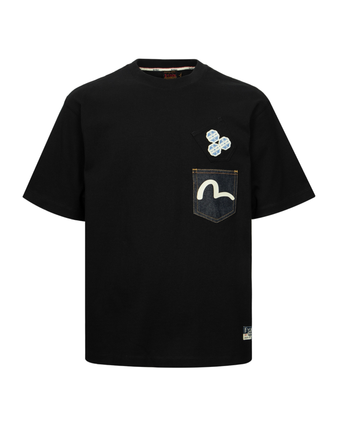 Seagull-print Denim Pocket Relax Fit T-Shirt