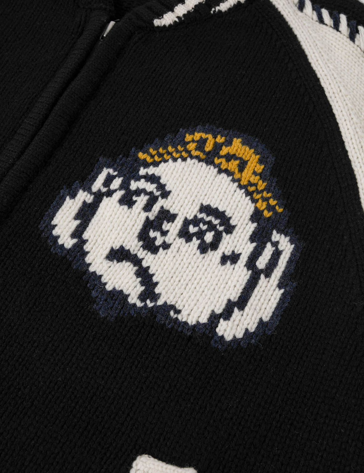 文字绘佛头嵌花宽版休闲编织羊毛外套