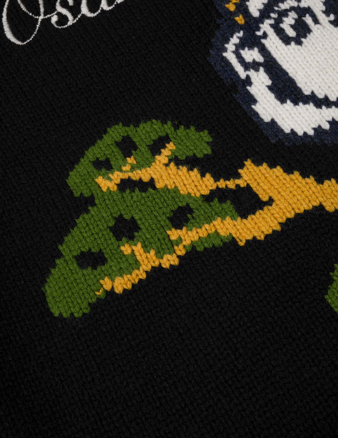 文字绘佛头嵌花宽版休闲编织羊毛外套