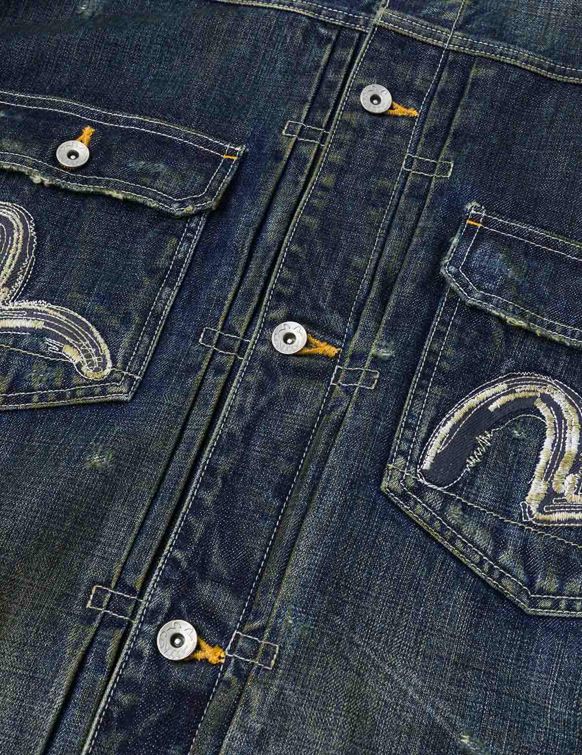 Washed Seagull Embroidery Relax Fit Denim Jacket