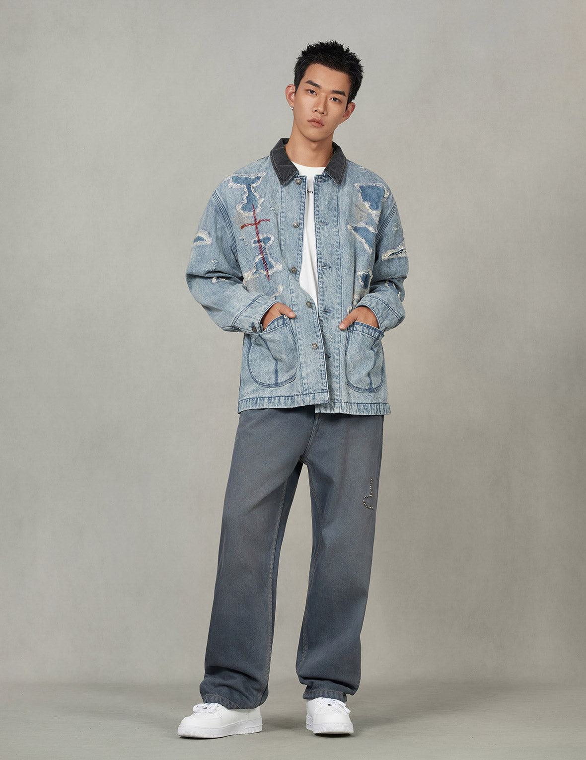 Distressed Fashion Fit Denim Jacket