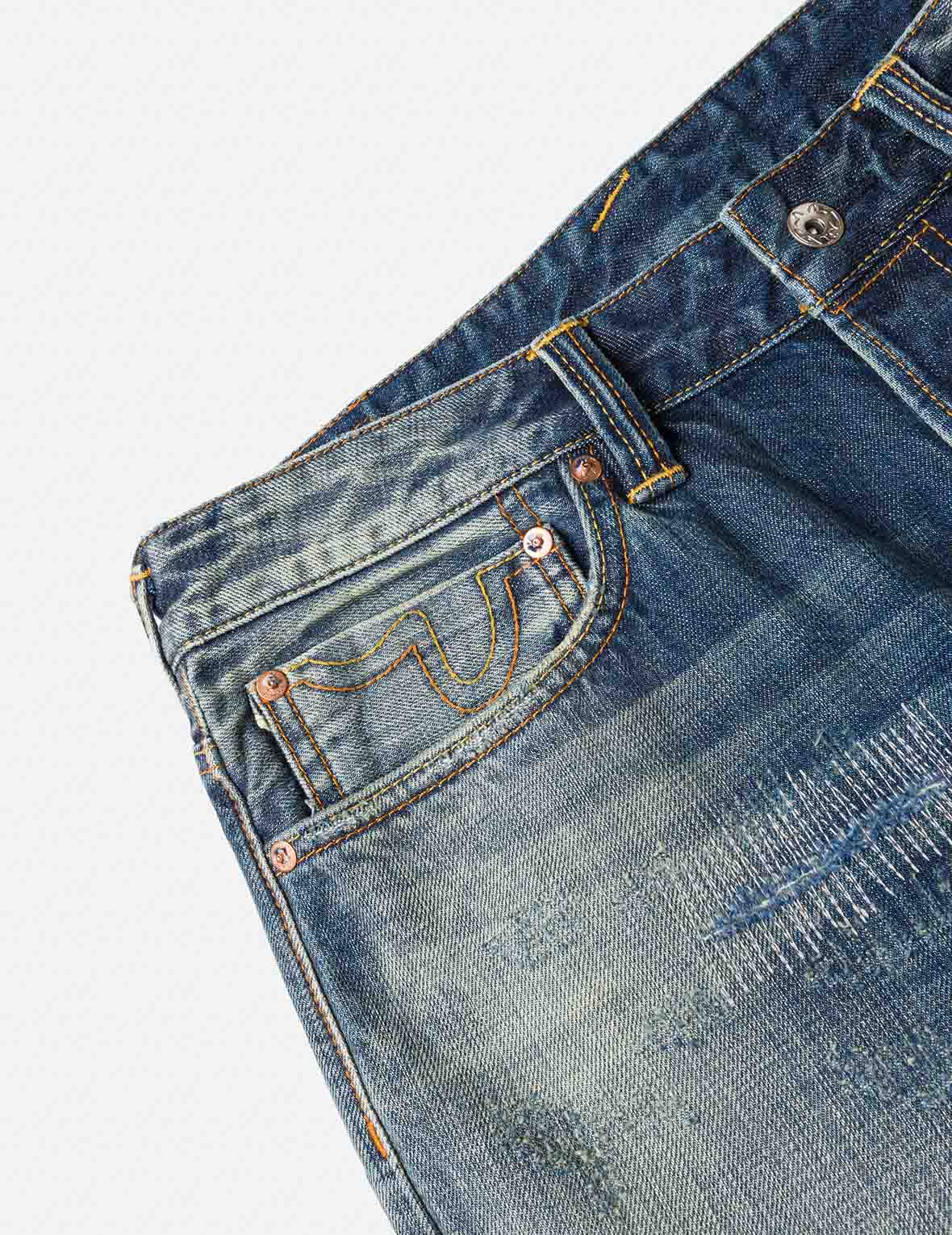 7-Pocket Design with Seagull Embroidery Washed Regular Fit Jeans #2020
