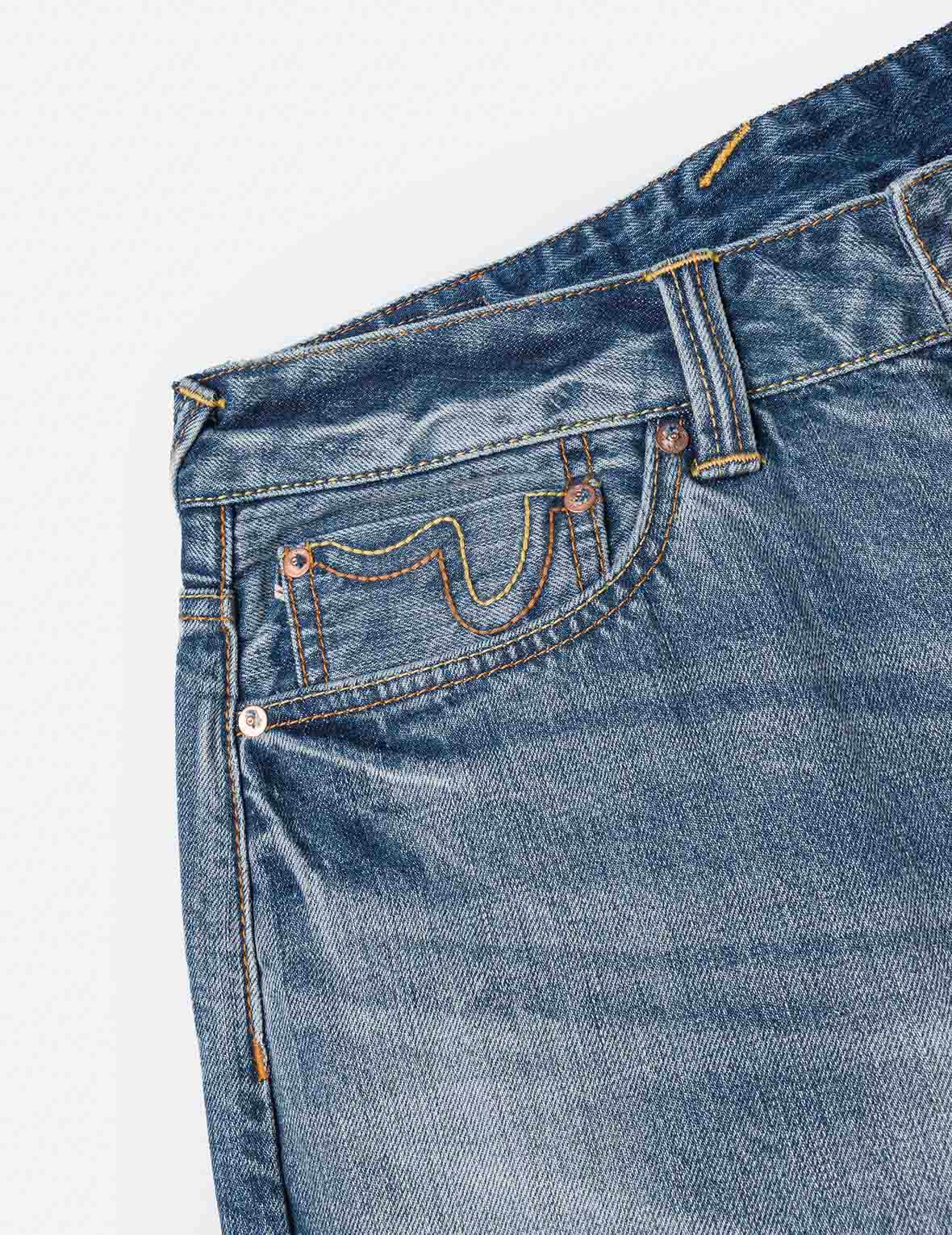 米白色大M印花宽松版型牛仔裤 #2038