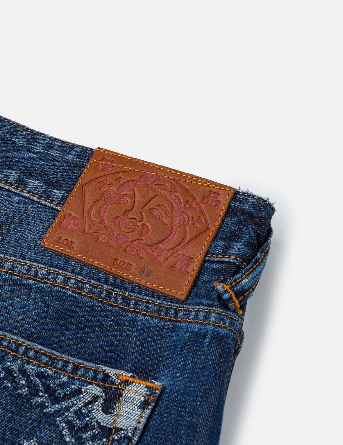 多口袋和海鸥仙鹤印花宽版洗水牛仔束脚裤