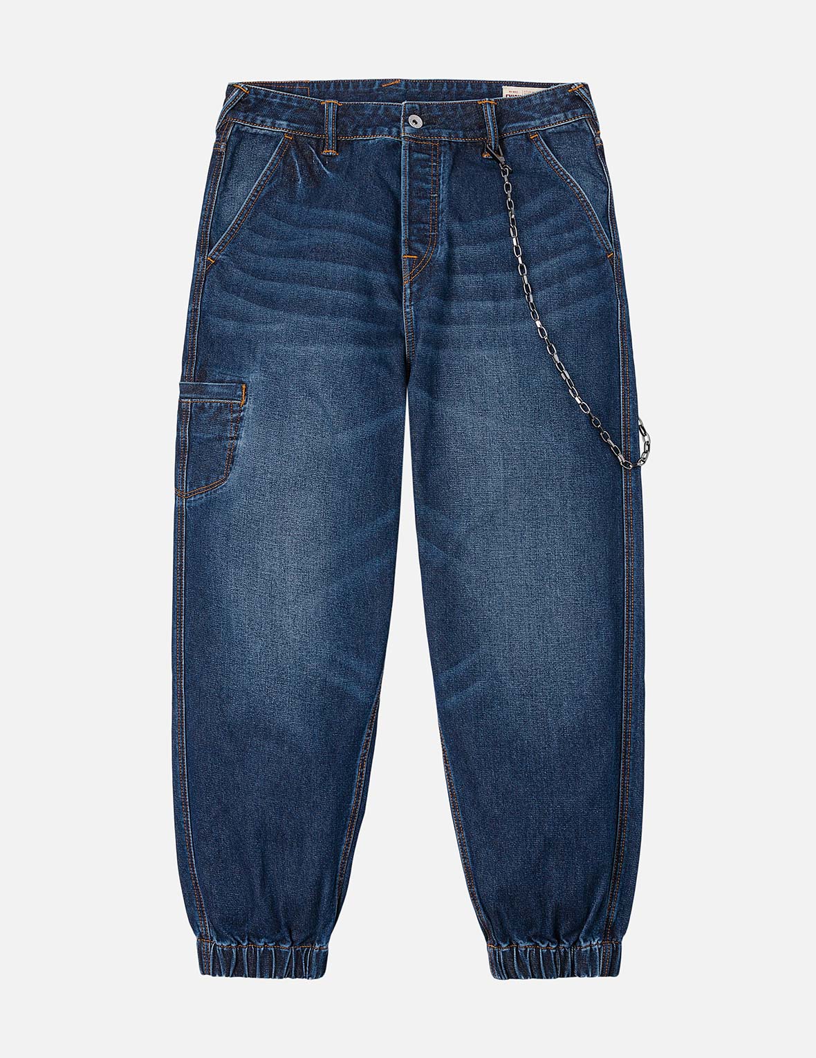 Multi-pocket and Seagull Crane Print Loose Fit Washed Denim Joggers