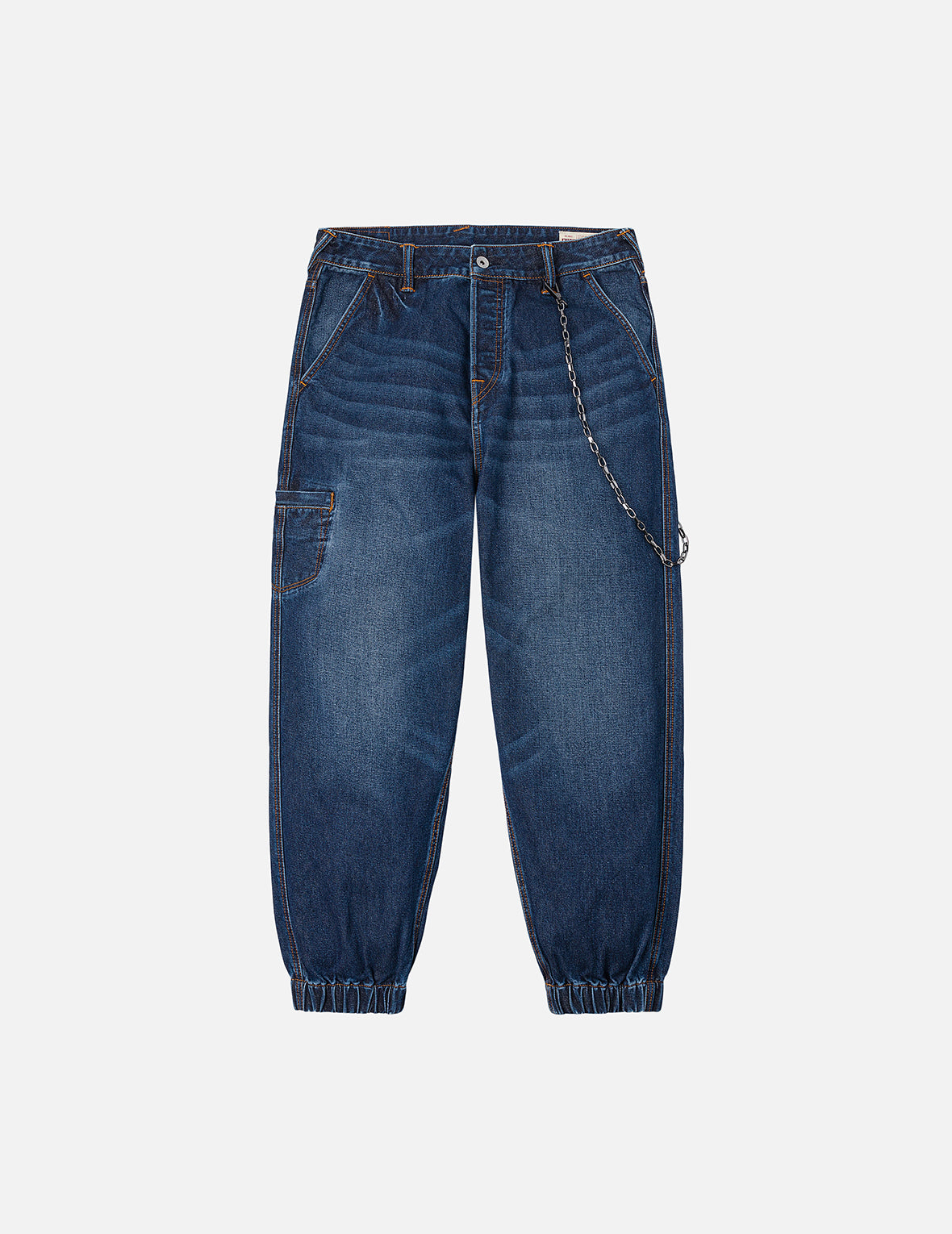 多口袋和海鸥仙鹤印花宽版洗水牛仔束脚裤