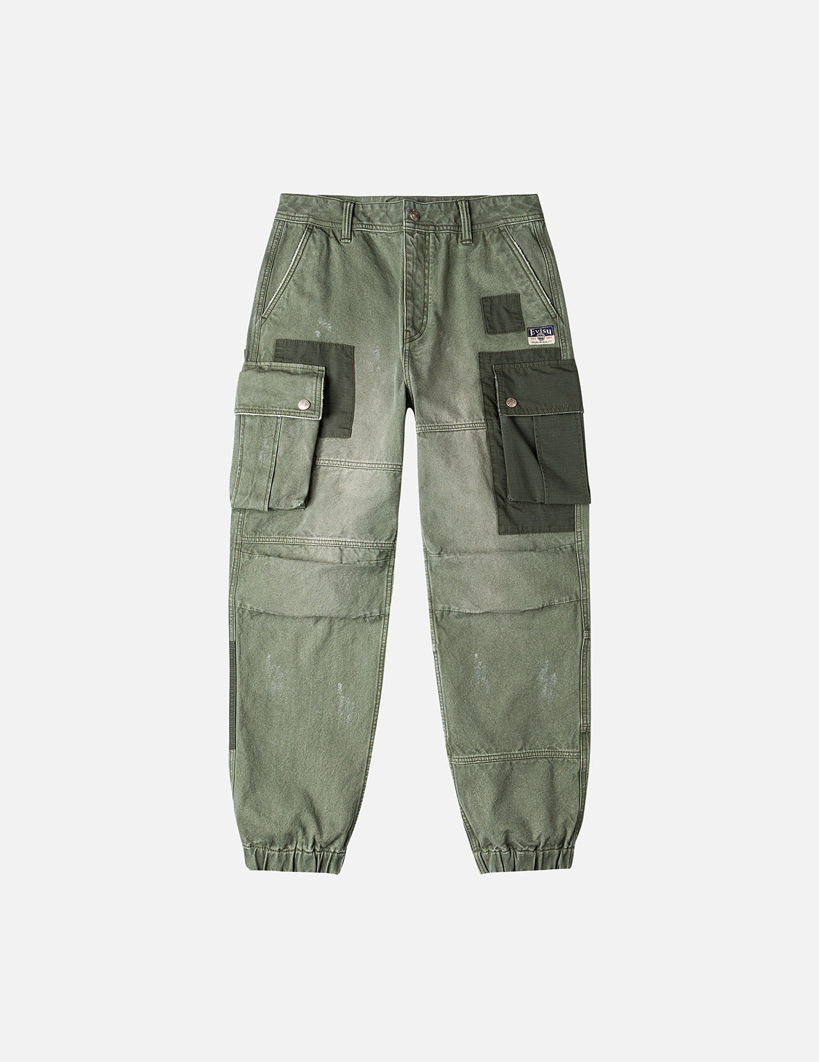Dual Seagull Print Loose Fit Washed Woven Cargo Joggers