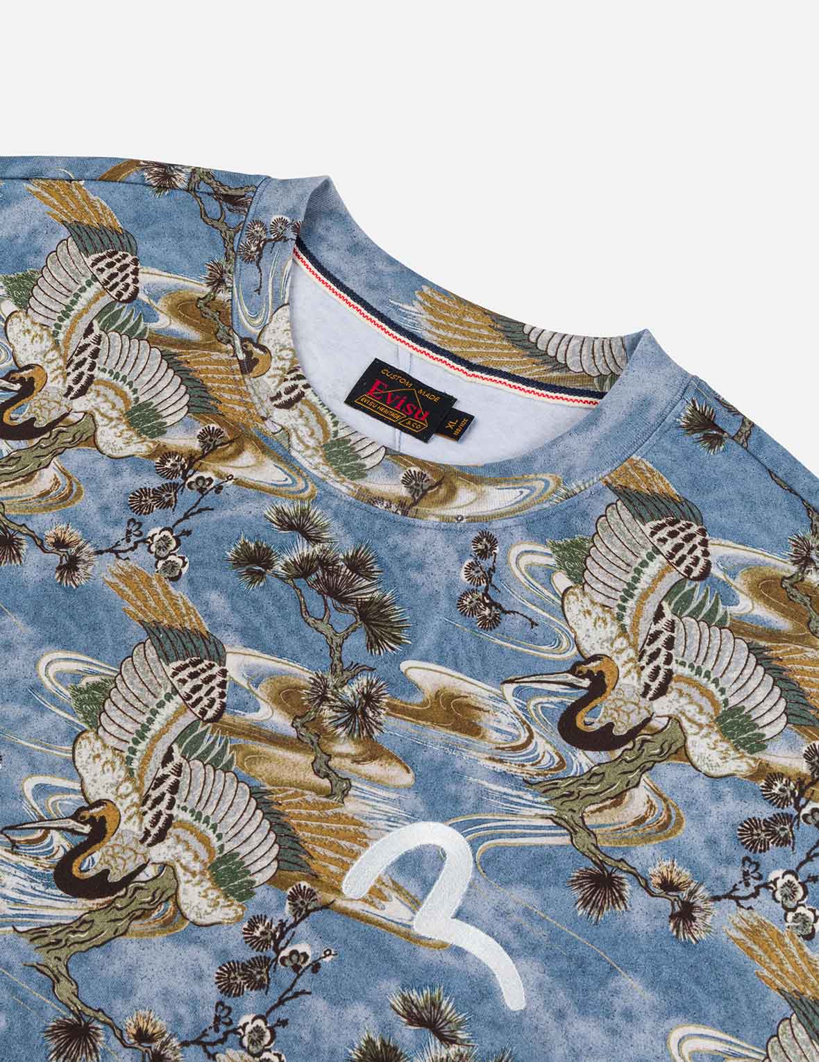 滿地仙鹤印花宽版休闲T恤