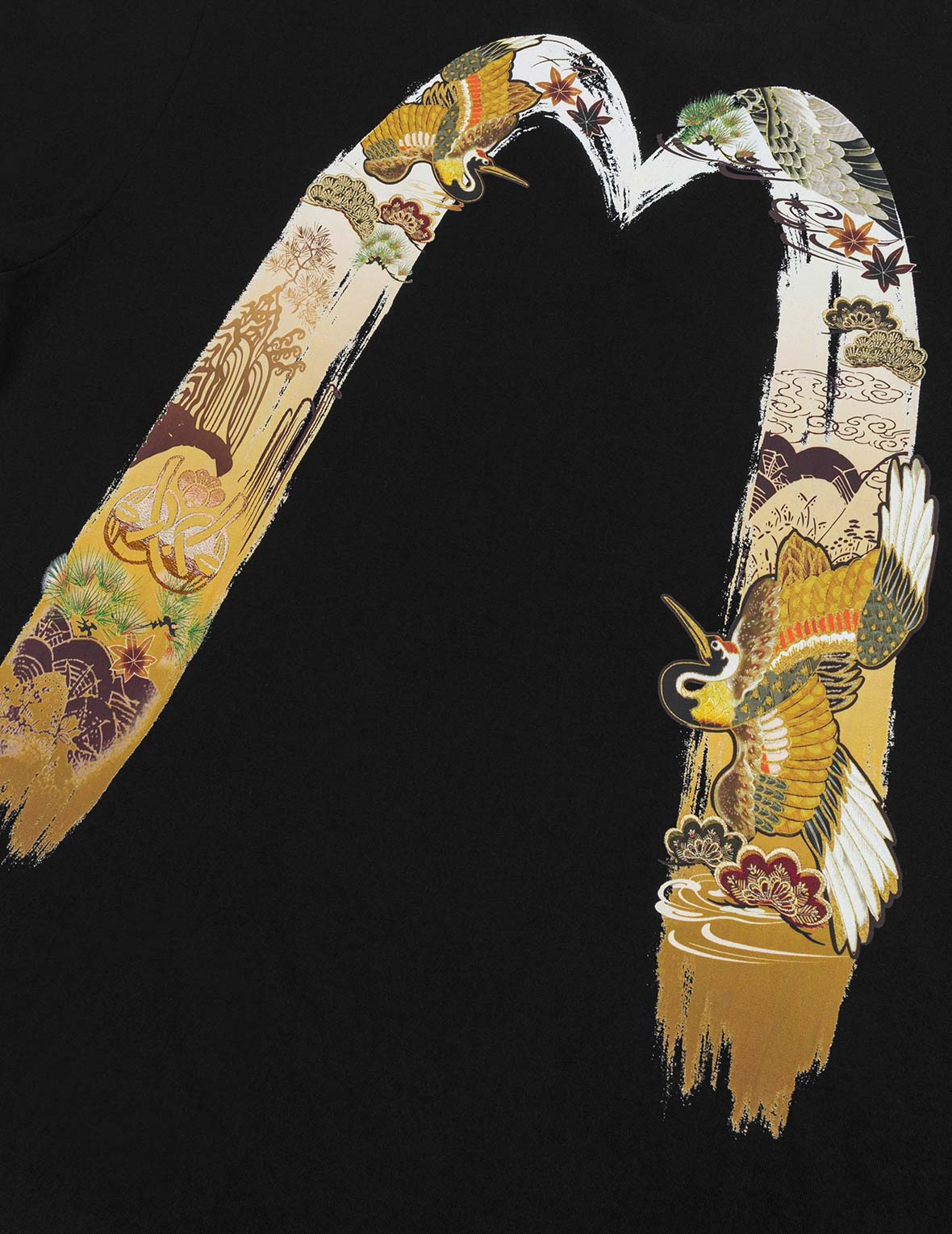 商标和仙鹤翱翔大M印花宽版休闲T恤