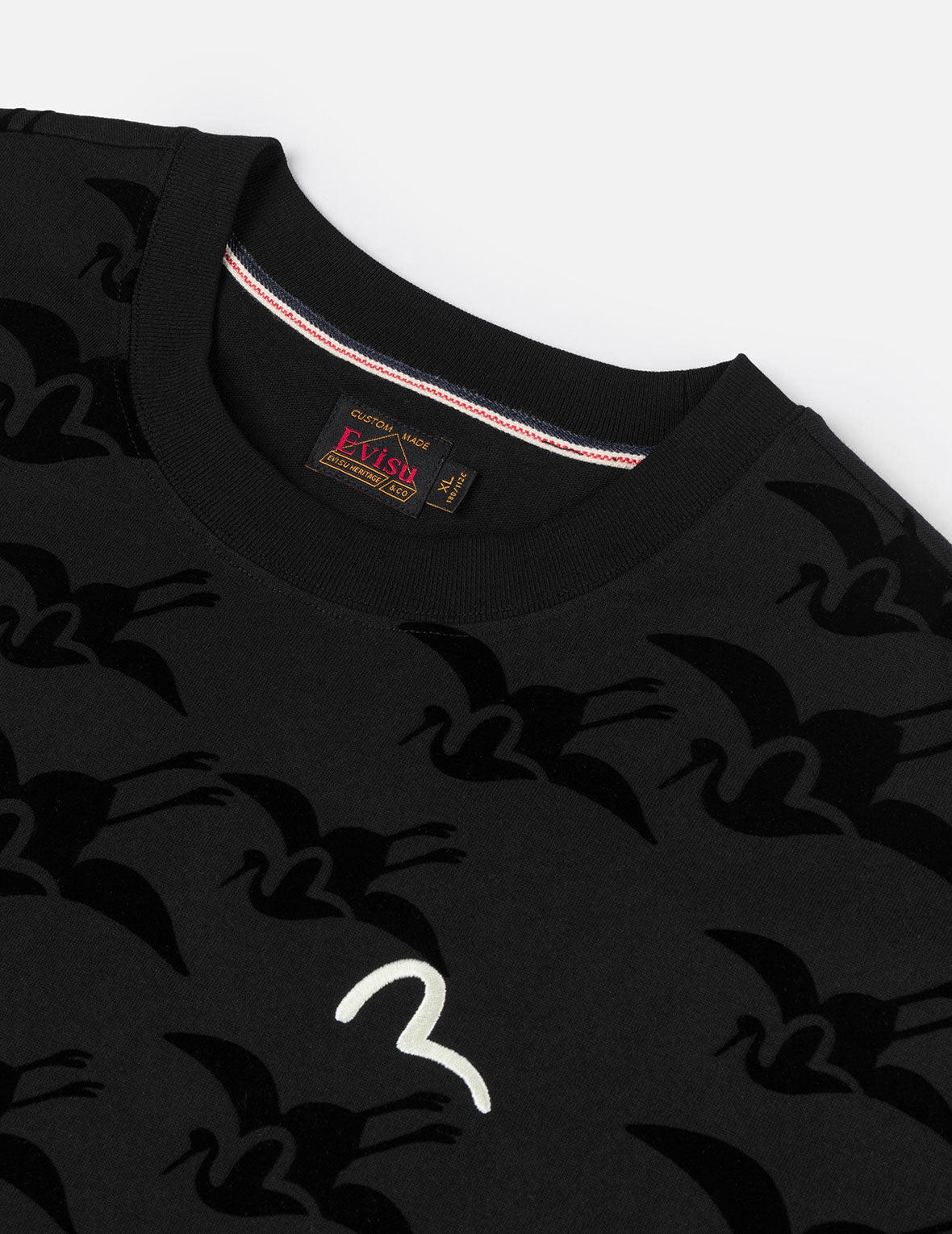 满地海鸥仙鹤植绒印花宽版休闲T恤