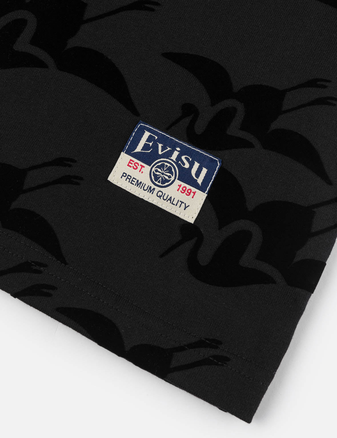 满地海鸥仙鹤植绒印花宽版休闲T恤