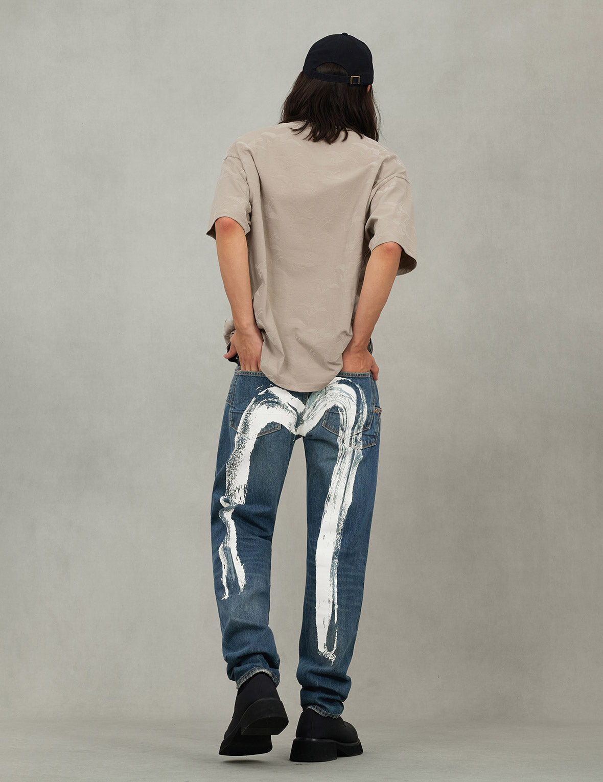 满地海鸥仙鹤植绒印花宽版休闲T恤