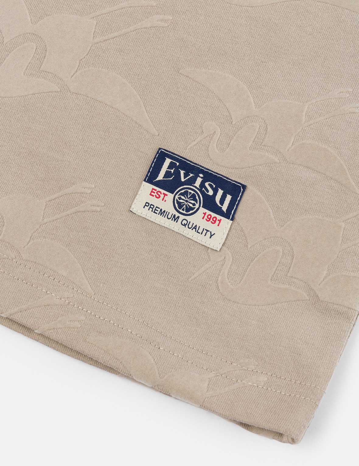 满地海鸥仙鹤植绒印花宽版休闲T恤