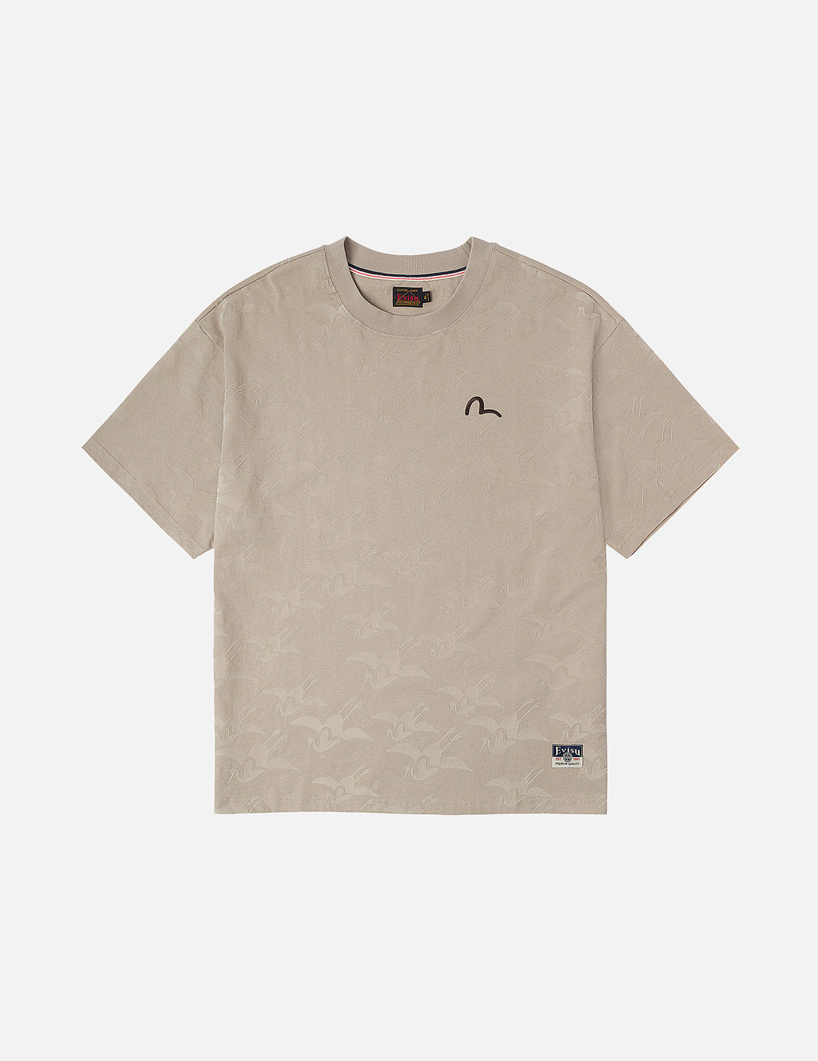 满地海鸥仙鹤植绒印花宽版休闲T恤