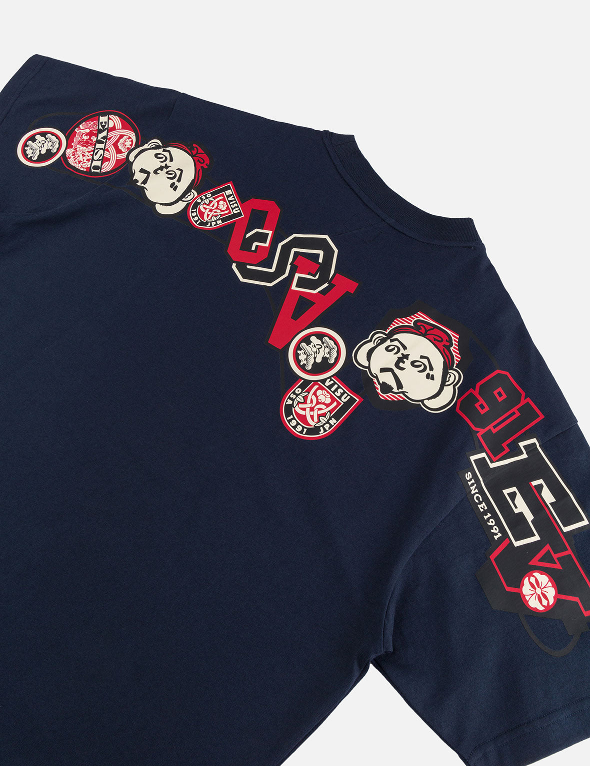 文字绘佛头和智慧之轮标签大M印花宽版休闲T恤